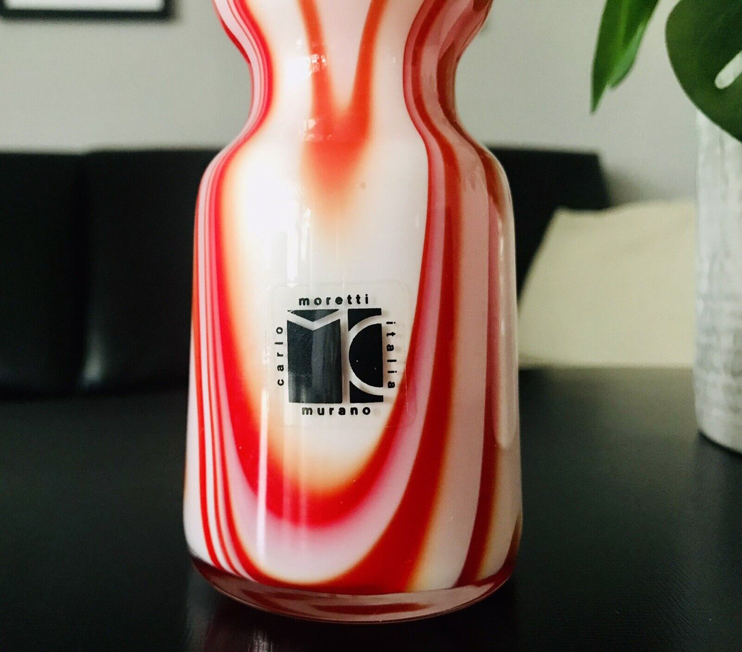 Carlo Moretti Vintage Vase Murano Glasvase rot weiß