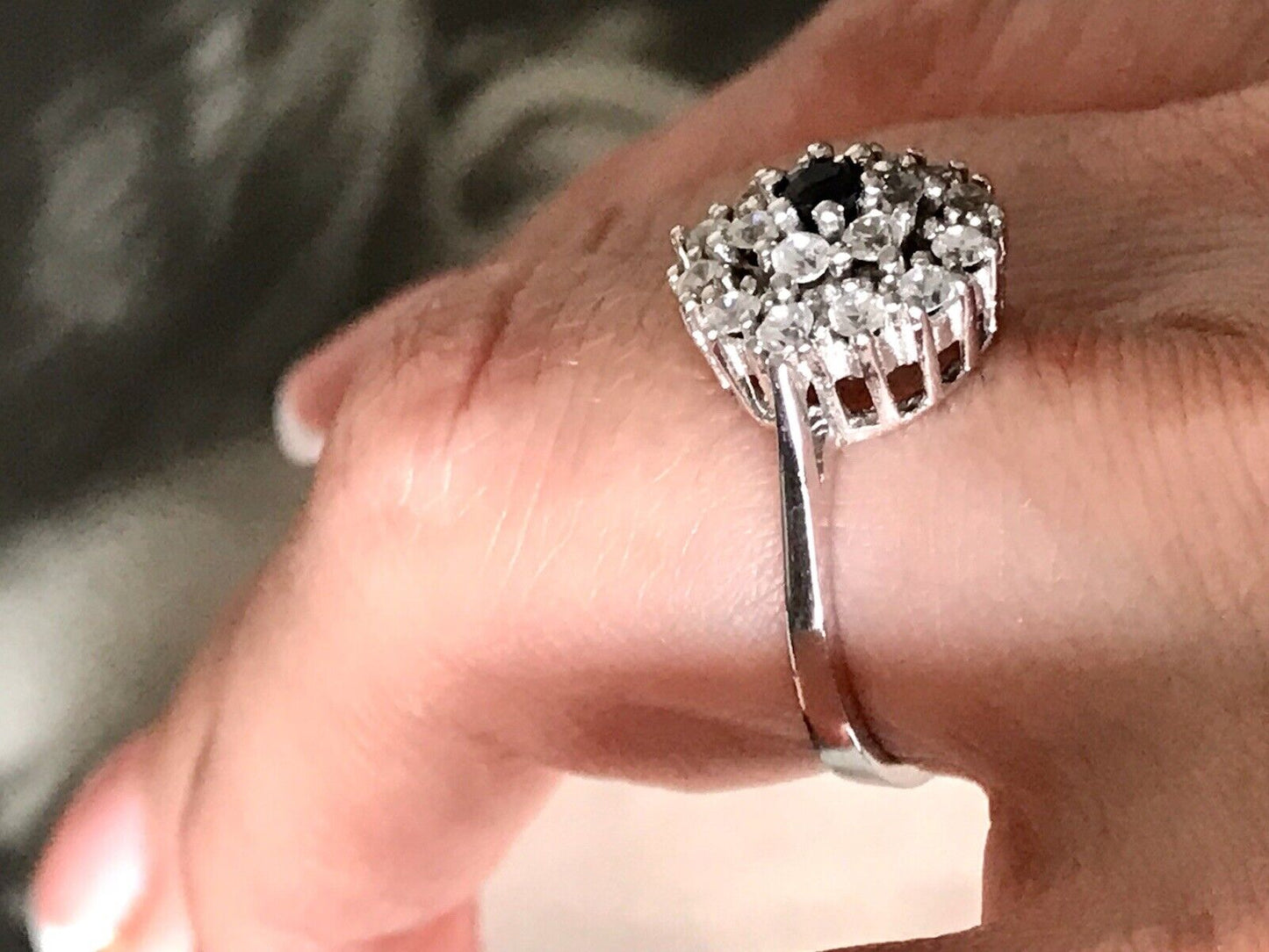 Vintage Entourage Halo Ring farblose Steine & Saphir Silber 925 ~Gr.54