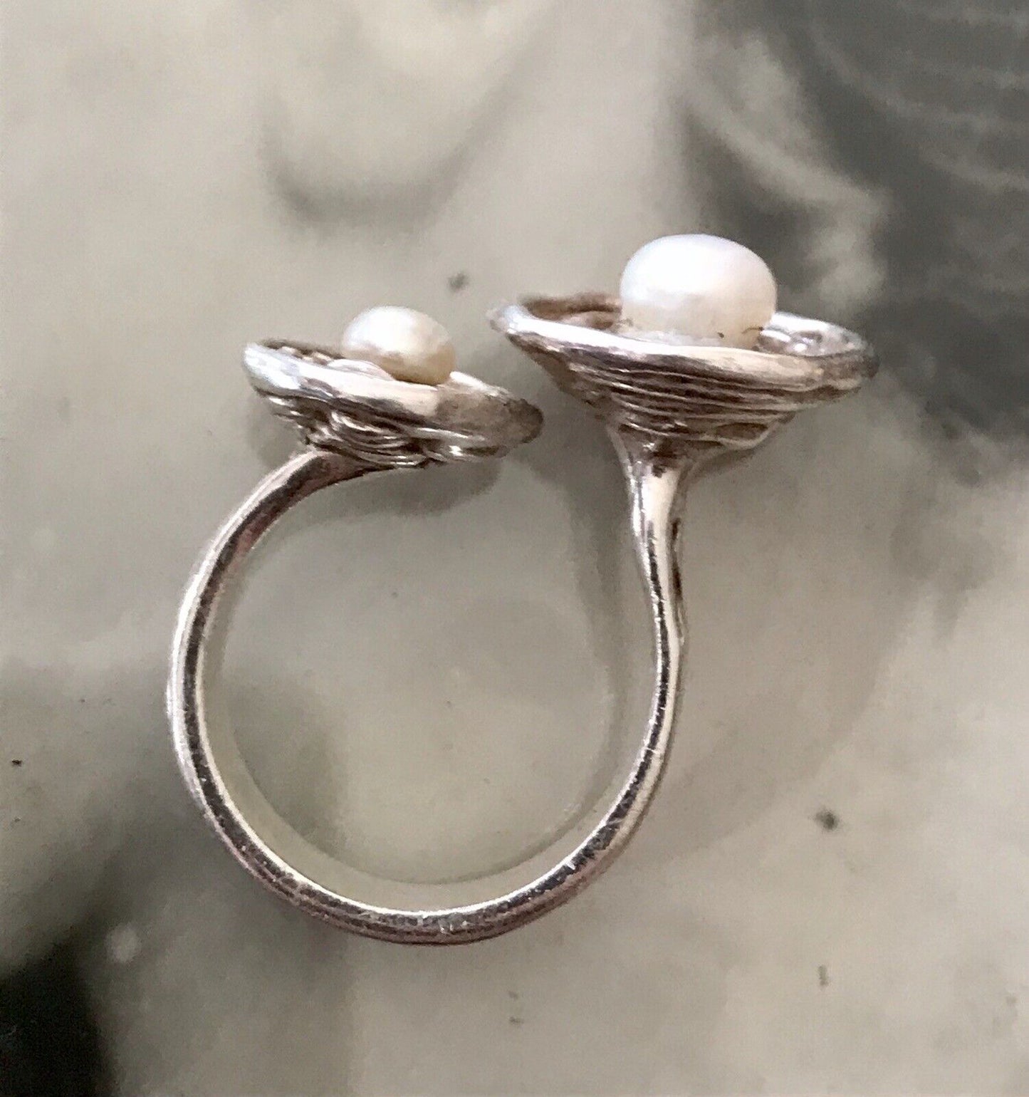 Vintage Modernist Designer DAMEN RING 925 Silber ADK Gr.58- 60 Perlen