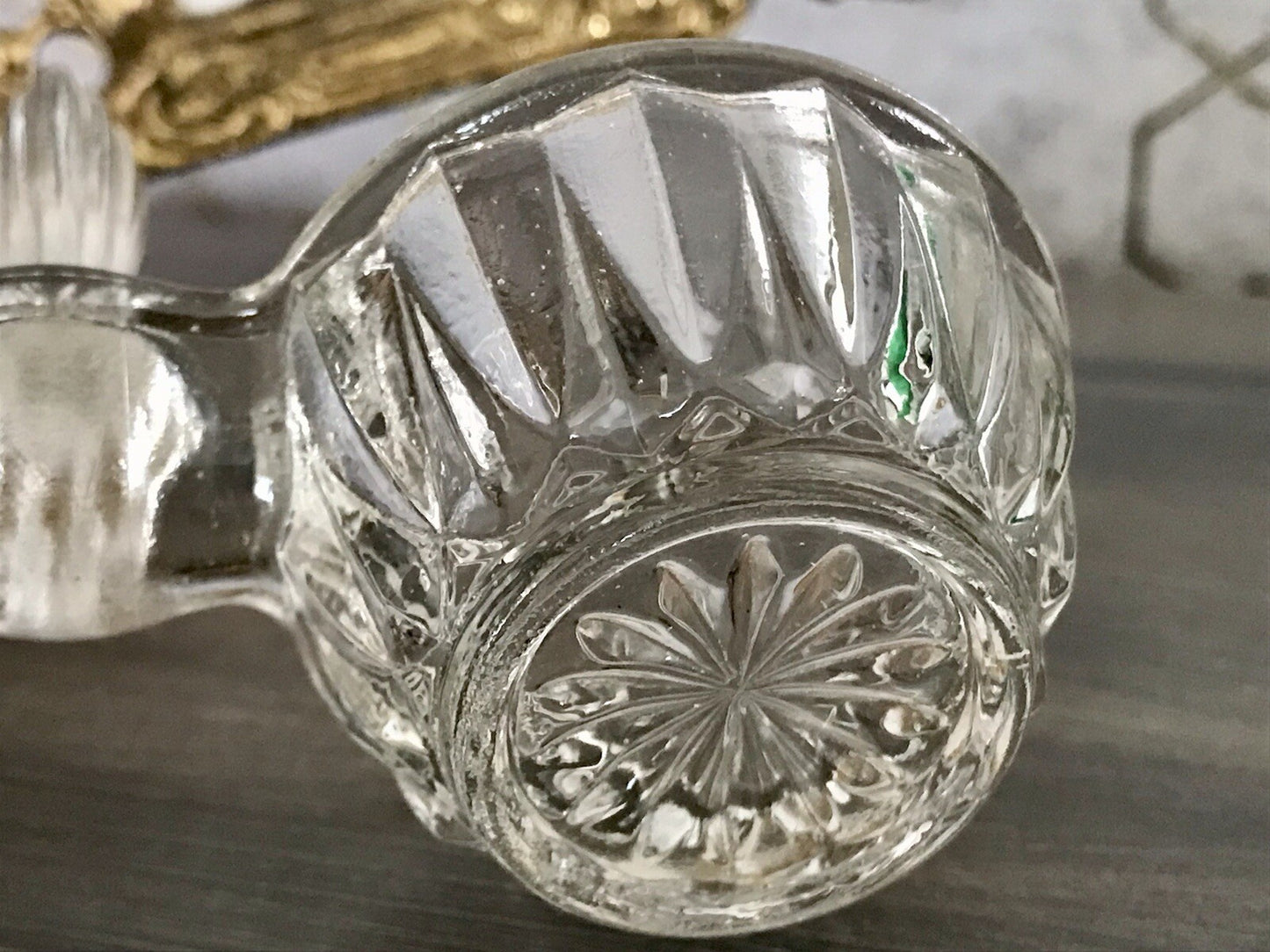 Antik Art Déco Pressglas Salz & Pfeffer Menage Saliere Gewürzständer Glas