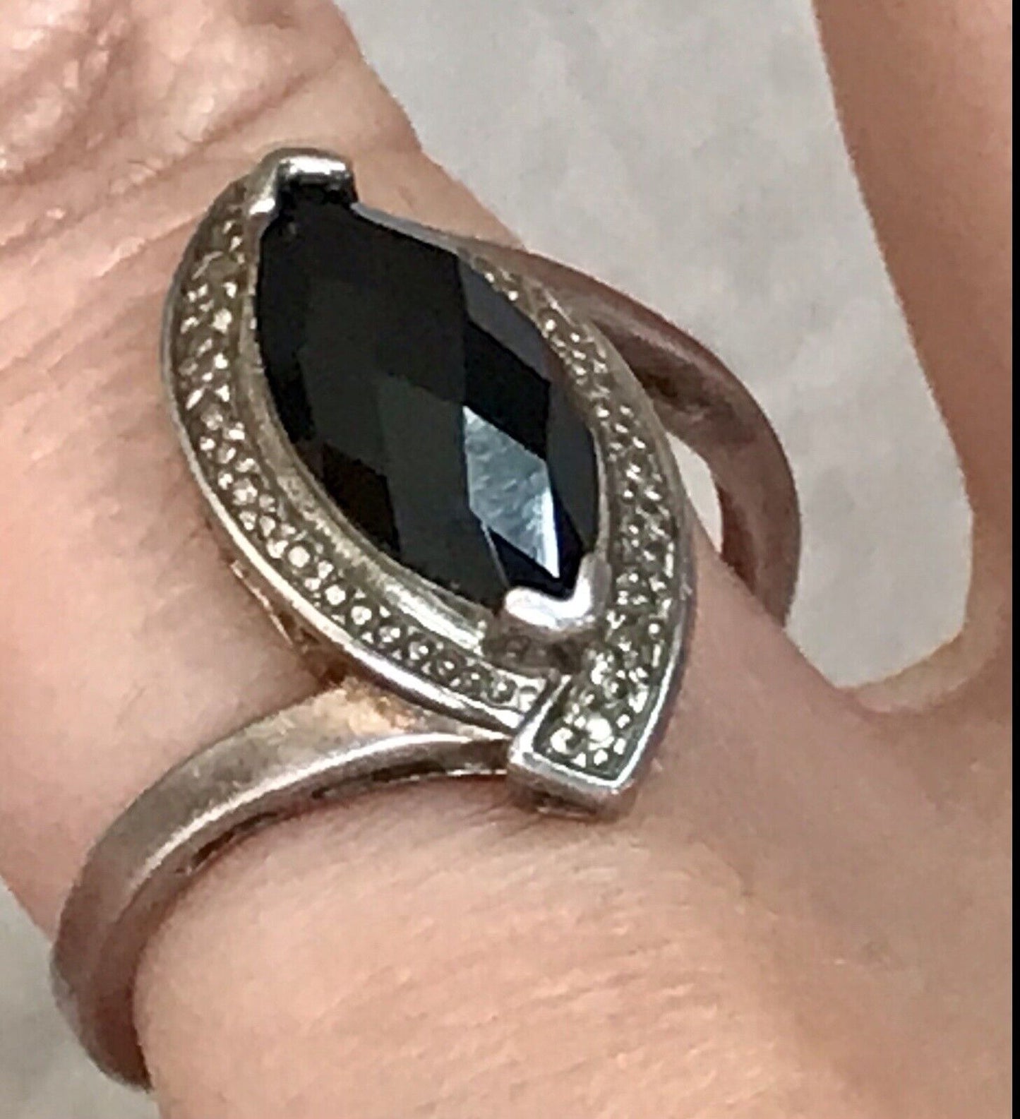 Vintage Onyx? DAMEN RING Silber 925 Gr.55 17,5 Schiffchen