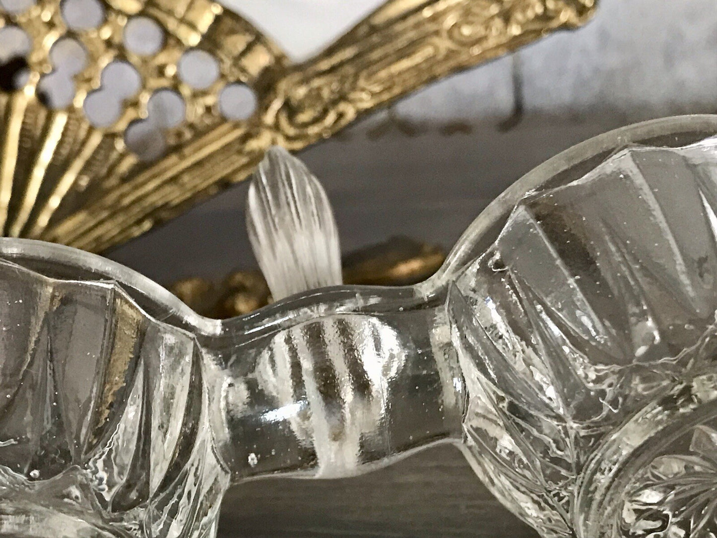 Antik Art Déco Pressglas Salz & Pfeffer Menage Saliere Gewürzständer Glas