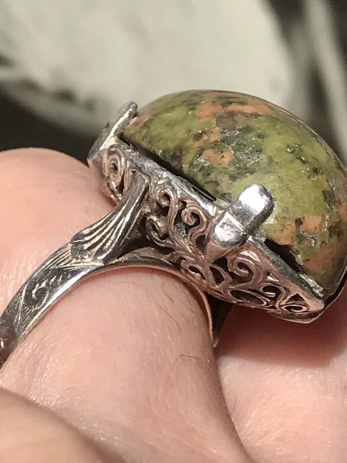 Antik England Jugendstil Edel DAMEN RING 925 Silber Jaspis Birmingham AH