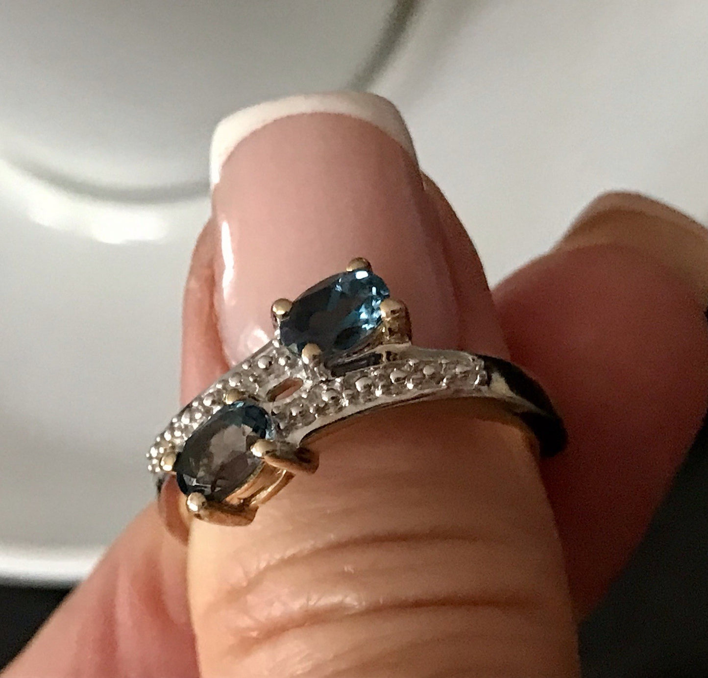 Vintage Ring blaue Steine Saphire? Silber 925 vergoldet ~Gr.60