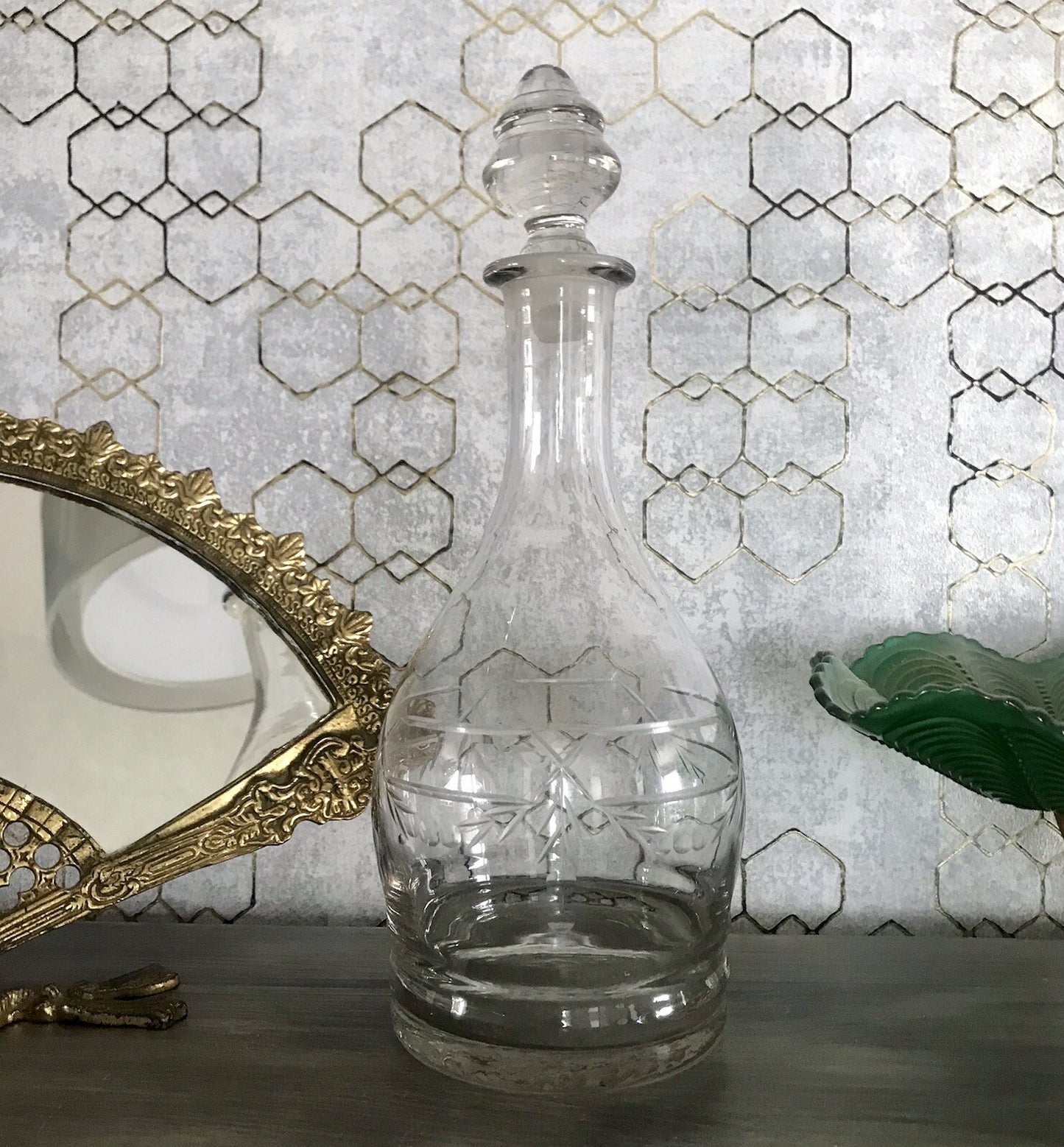 Antik Vintage Glaskaraffe Karaffe Zier- Schliff