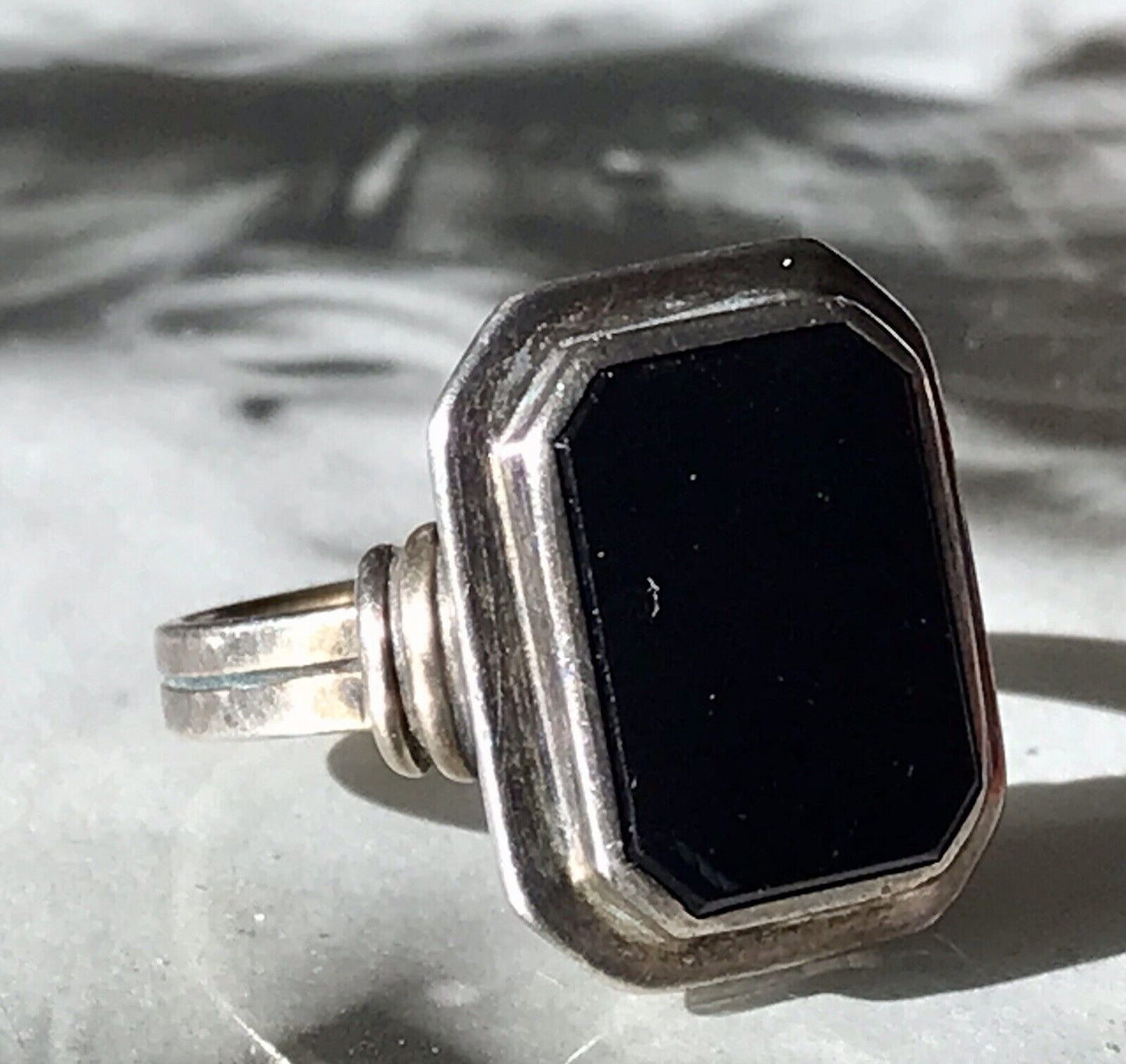 Antik Art Déco Edel Onyx Siegel RING Silber 835 Gr.60