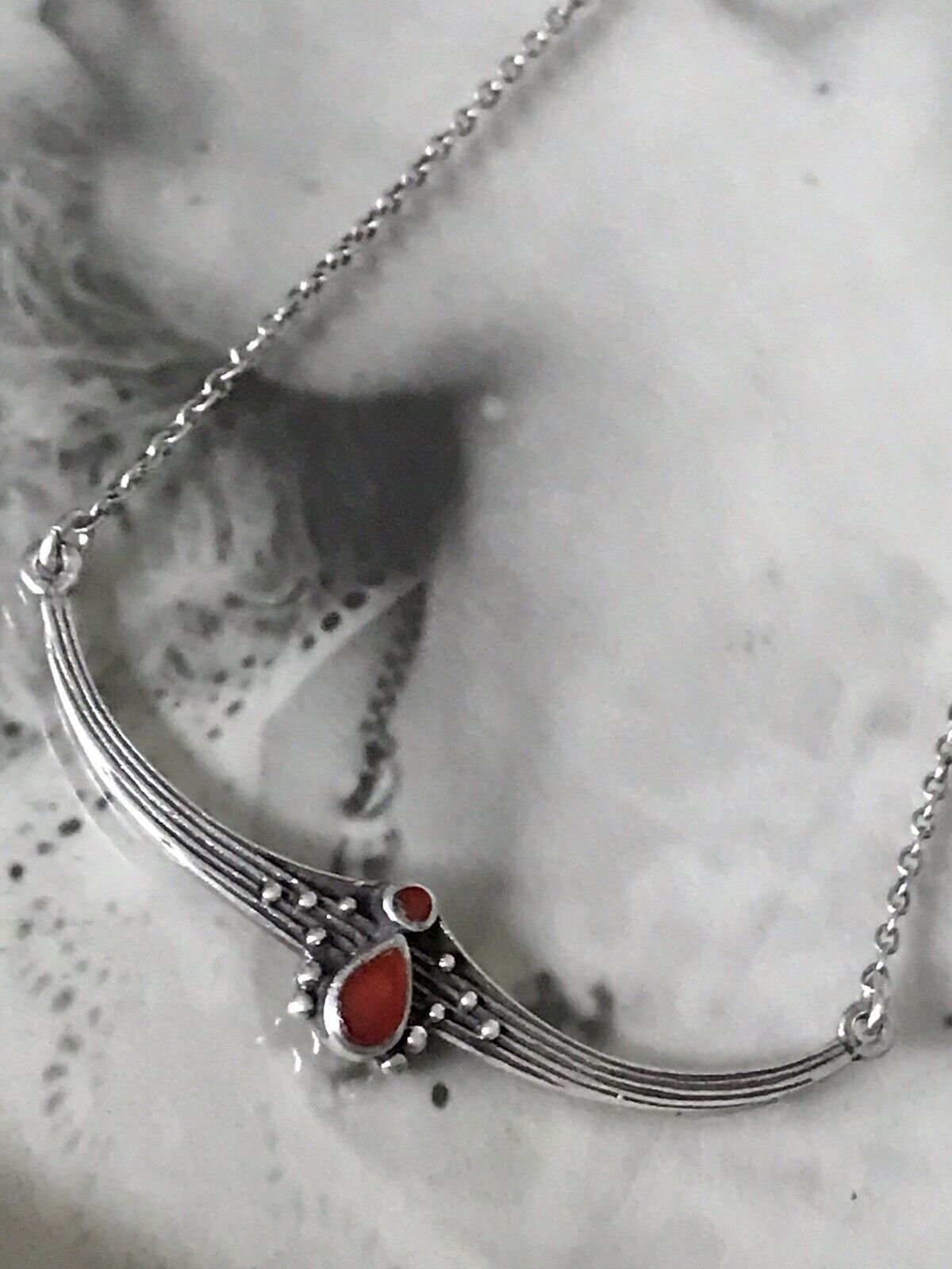 Antik Jugendstil Art Déco 925 Sterling Silber Collier Halskette roter Stein