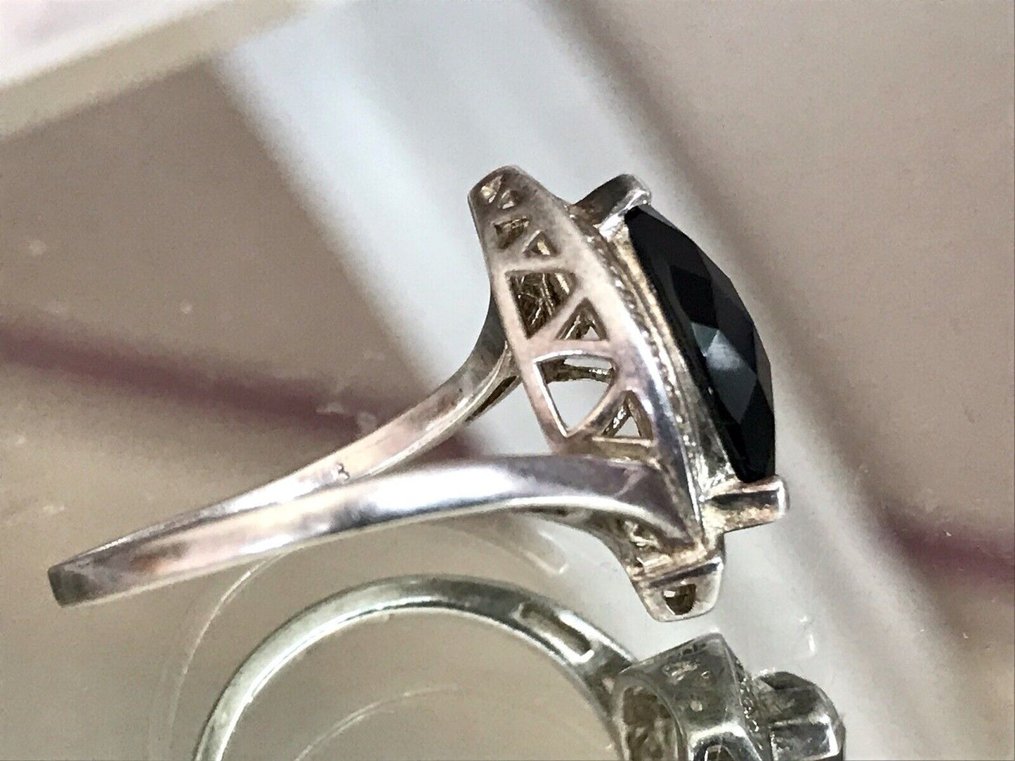 Vintage Onyx? DAMEN RING Silber 925 Gr.55 17,5 Schiffchen