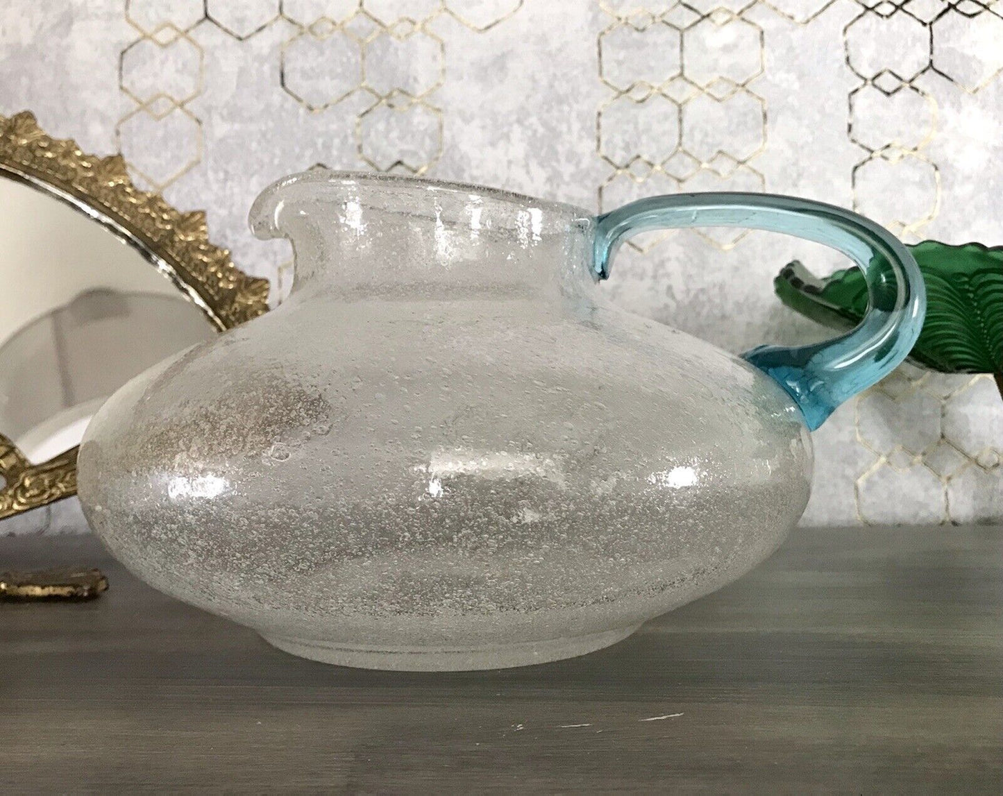 Vintage Glaskunst Kanne Krug Glaskrug Karaffe Glasvase Glas Schaumglas