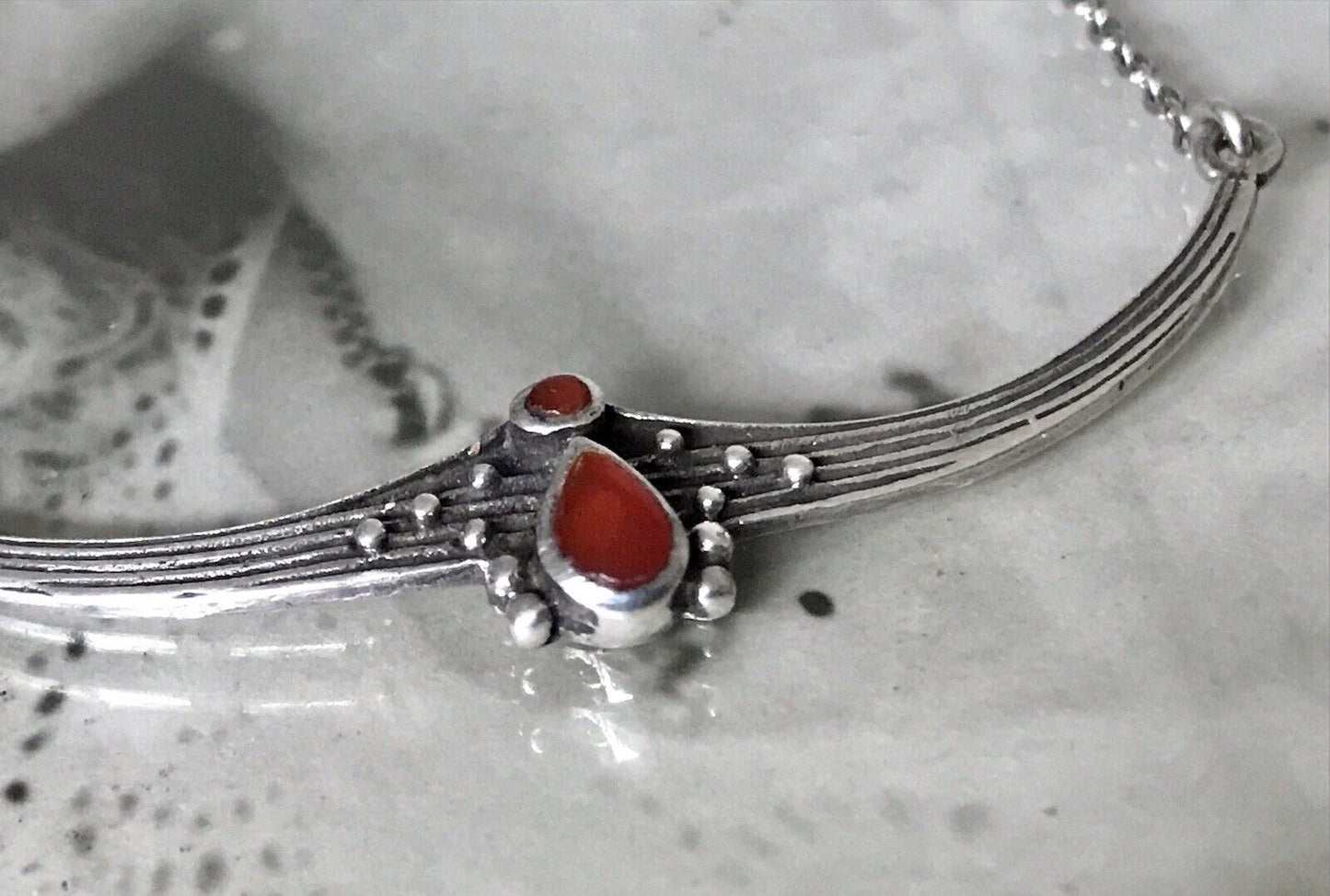 Antik Jugendstil Art Déco 925 Sterling Silber Collier Halskette roter Stein