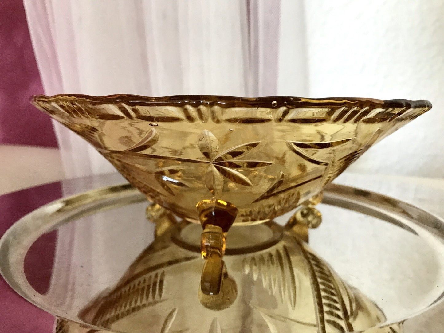 Antik gelb Art Déco 1 kleine Schale Pressglas Glasschale 3füßig So Schön!