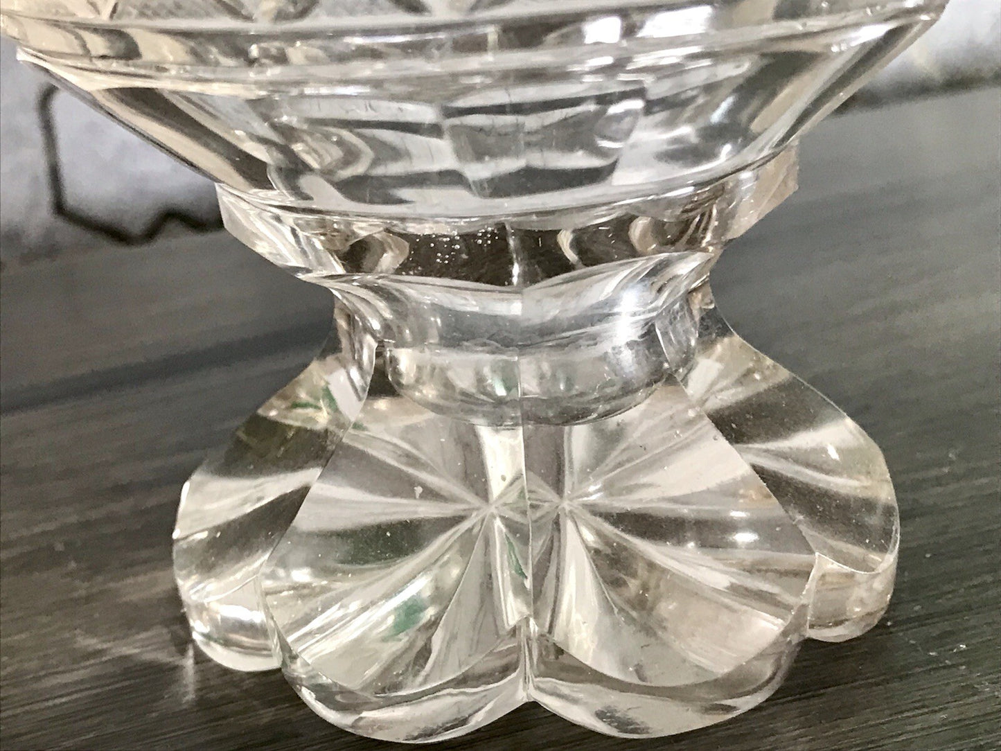 Antik uralt ~1850 Glasdose Schale m. Fuß Bonboniere Kristallglas Schliff Schnitt