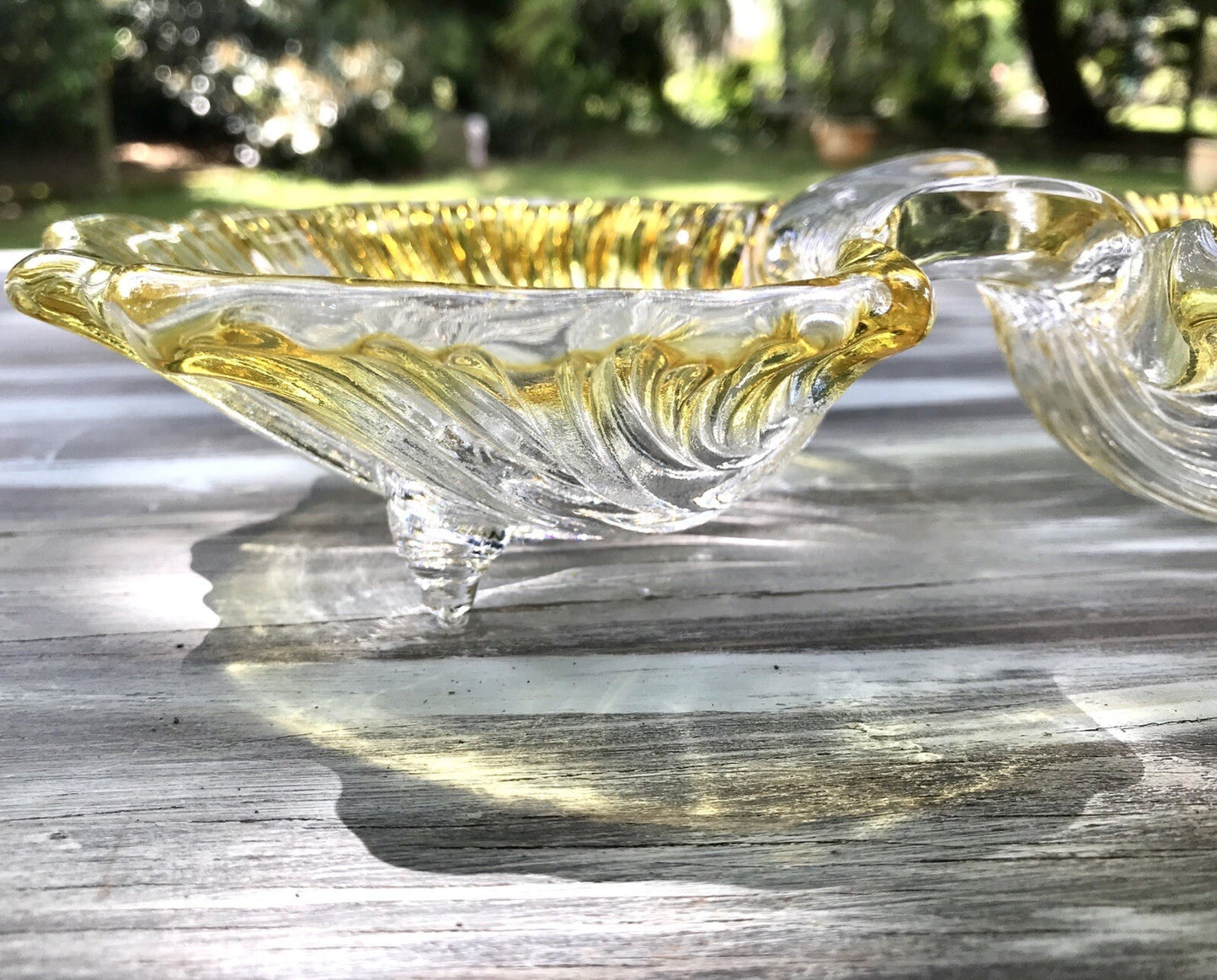 Vintage 70er Glas Schale Anbietschale Muschel Walther Glas Kultig gelb