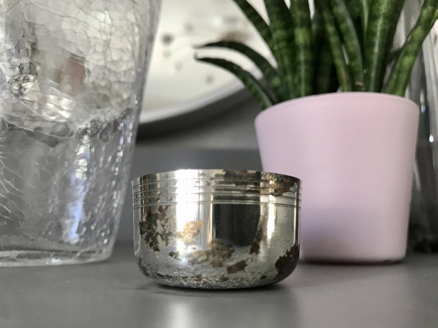 Vintage Glas 60er Craquelée versilbert Montur Getränke Cocktail Shaker