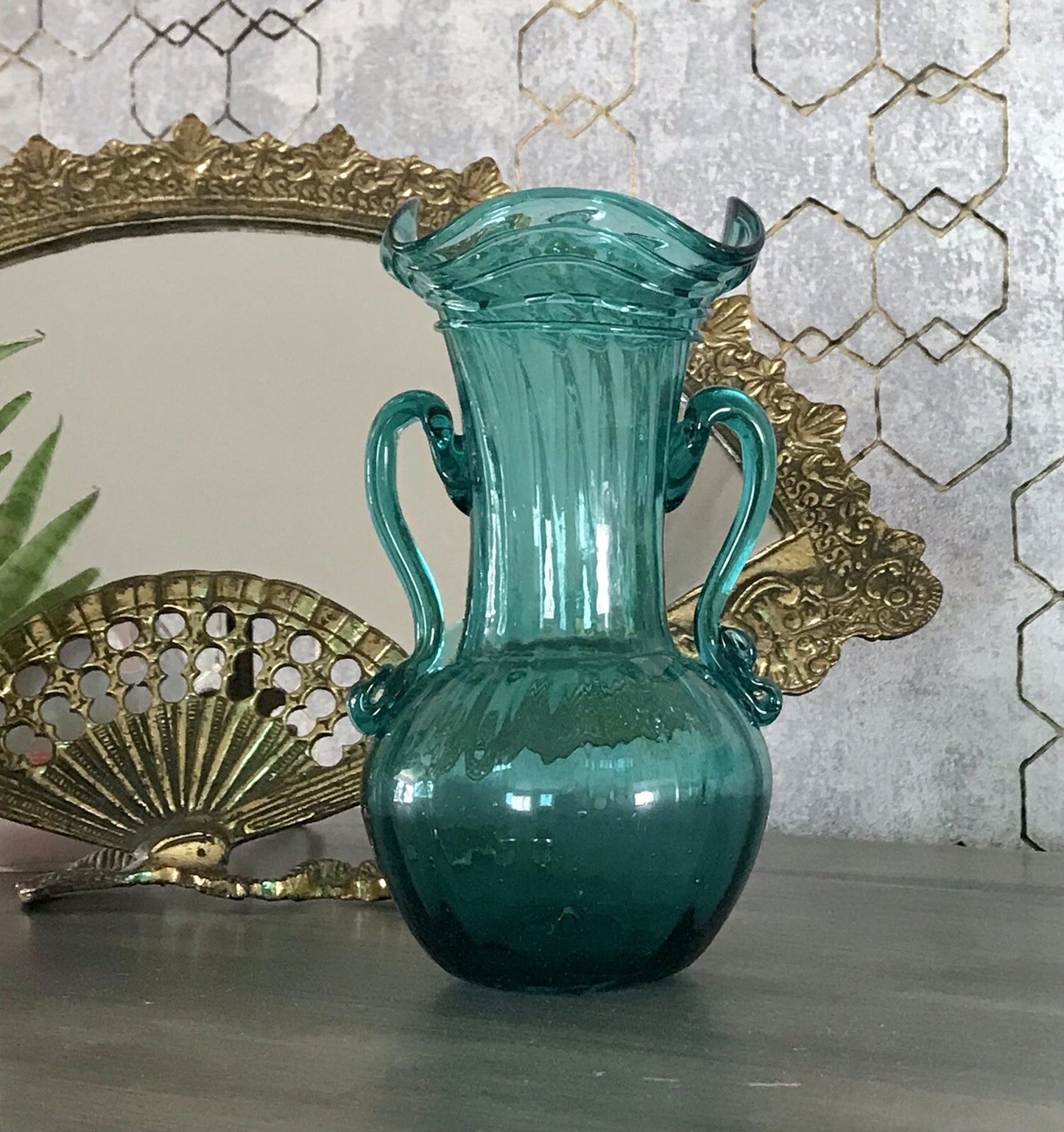 Antik Glasvase Vase Türkis Blau Glas Abriss Aufschmelzungen Murano?