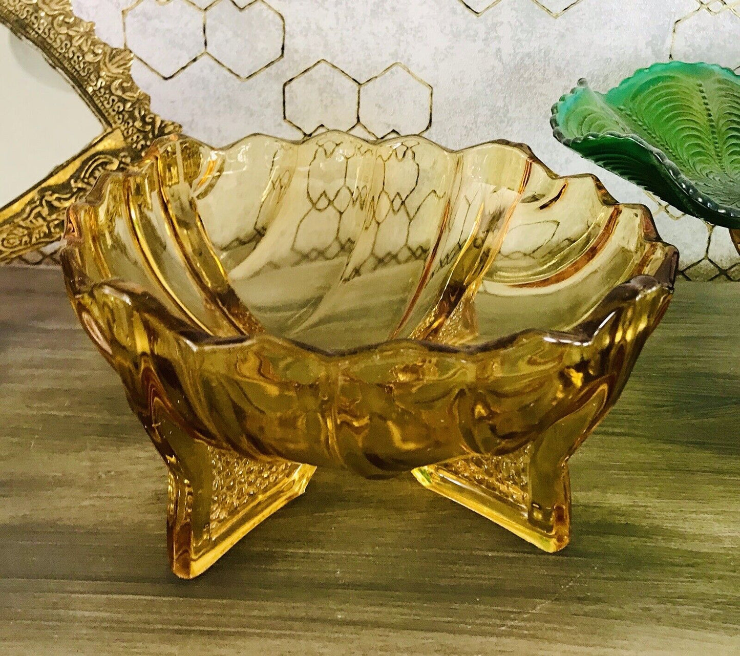 Antik Art Déco gelb Pressglas Jardiniere Schale Glas RAR markant