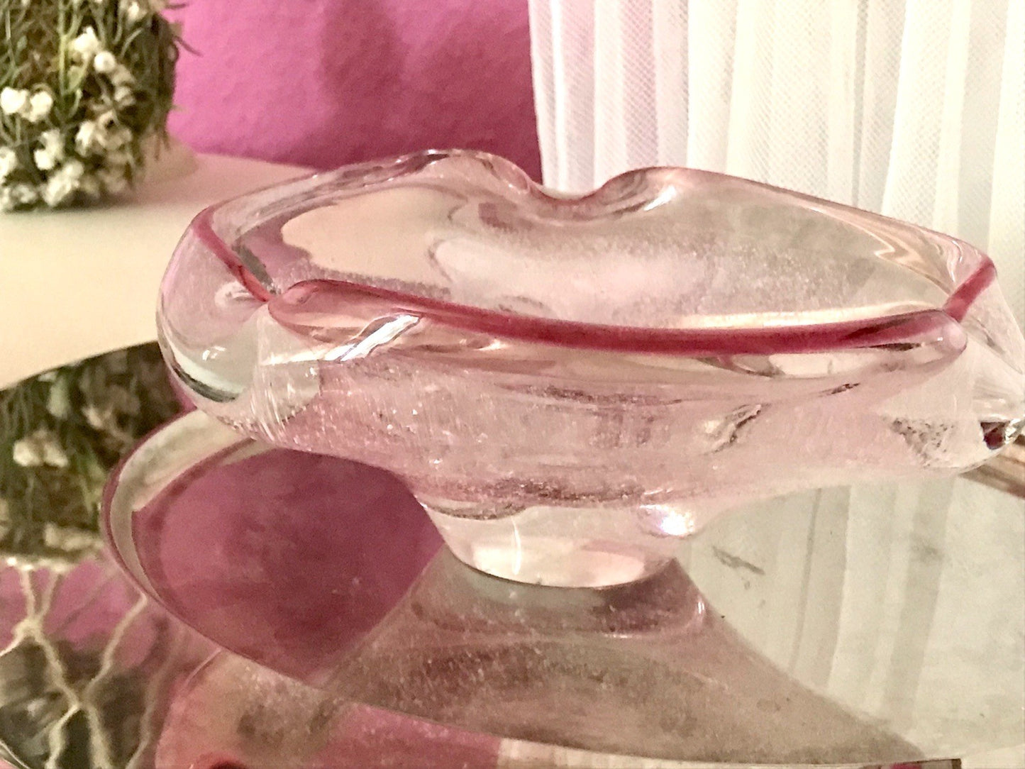 Murano 60er 70er Jahre Schale Glas rosa rot So Schön! Schaum Luftblasen