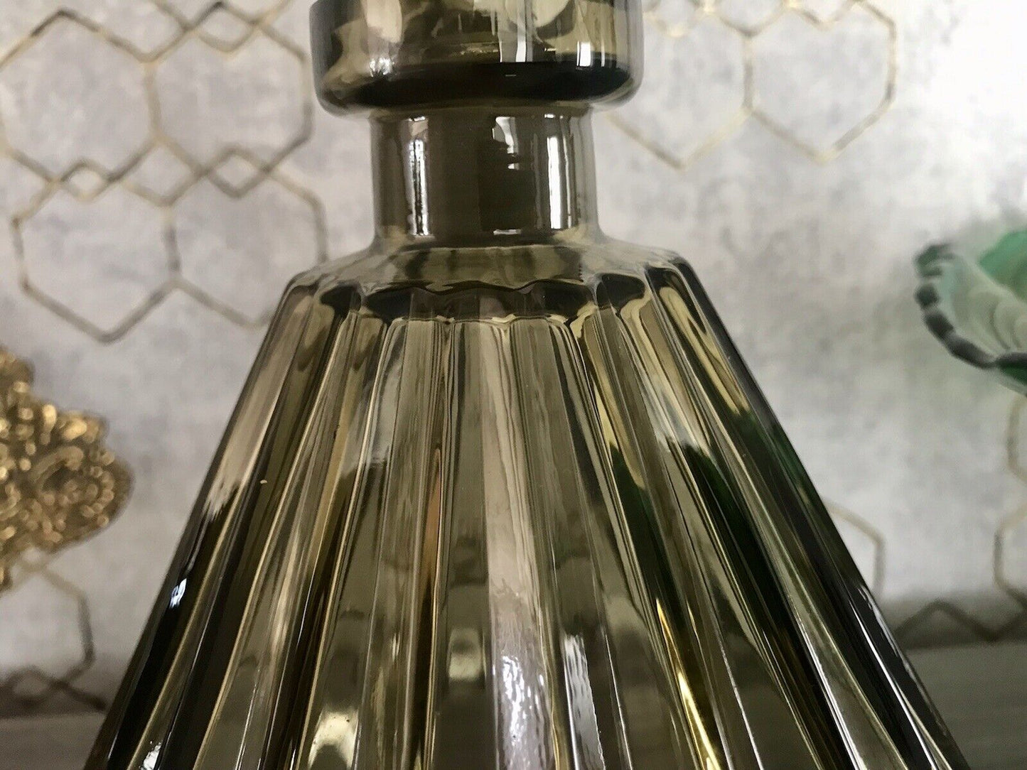 Antik Art Déco Bauhaus Glas Karaffe Dekanter Rauchglas wundervoll