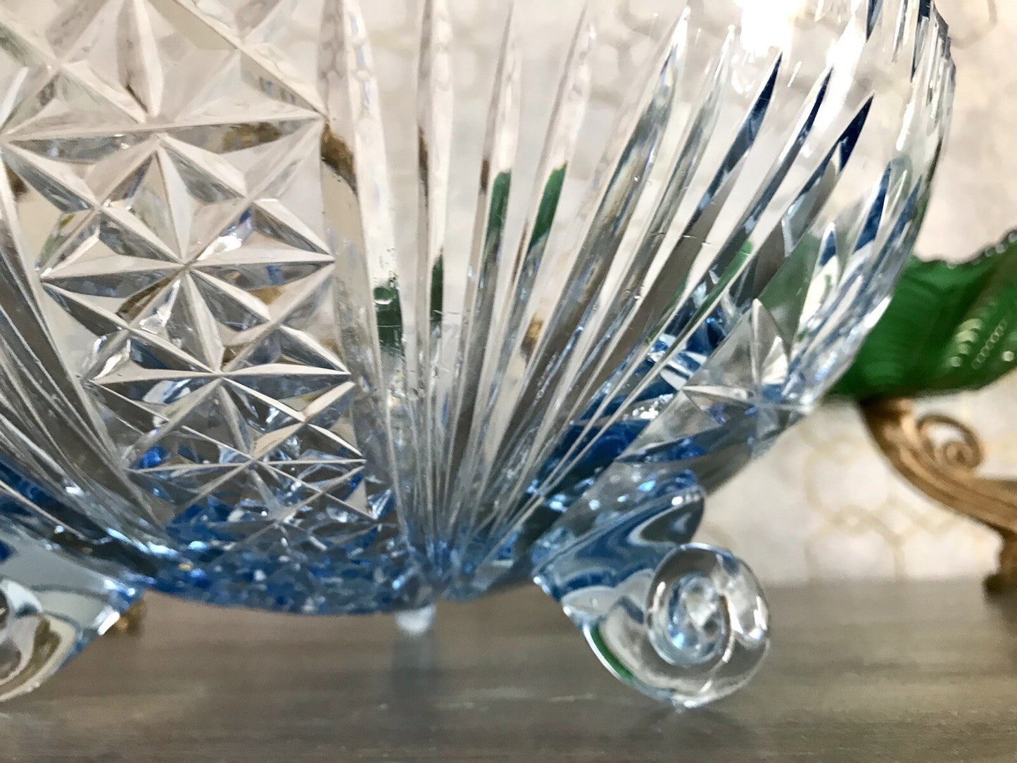 Antik EDEL blau Art Déco Schale Glasschale mundgeblasen geschliffen 3füssig