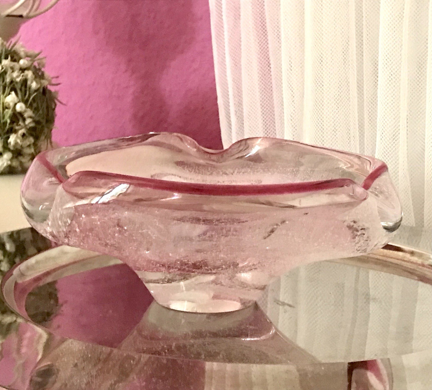 Murano 60er 70er Jahre Schale Glas rosa rot So Schön! Schaum Luftblasen