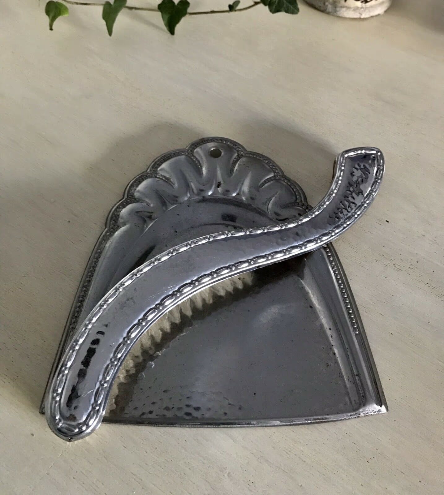 Antik alt Art Déco Tisch Kehrset Krümmelkehrer