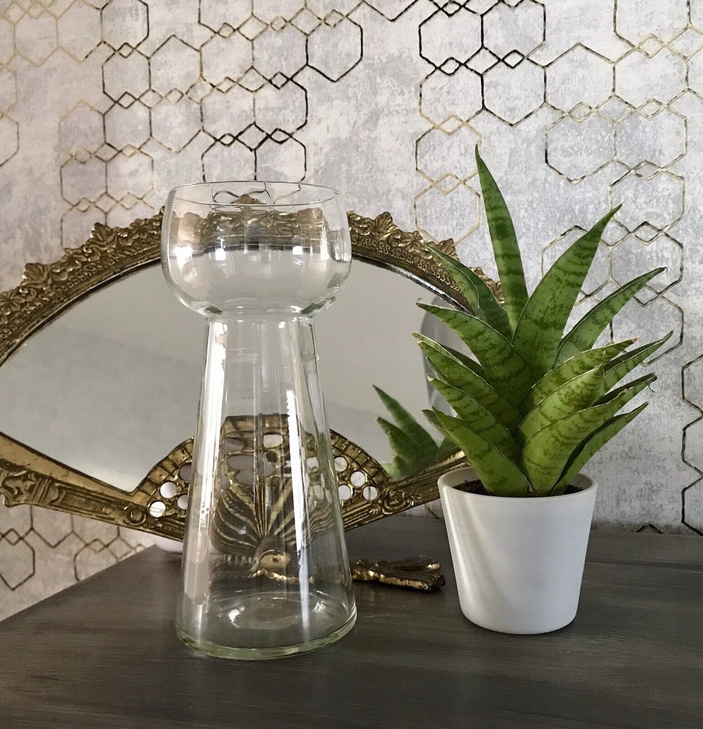 antik Art Déco Glasvase Hyazinthen Glas Vase Zwiebelglas gerippt