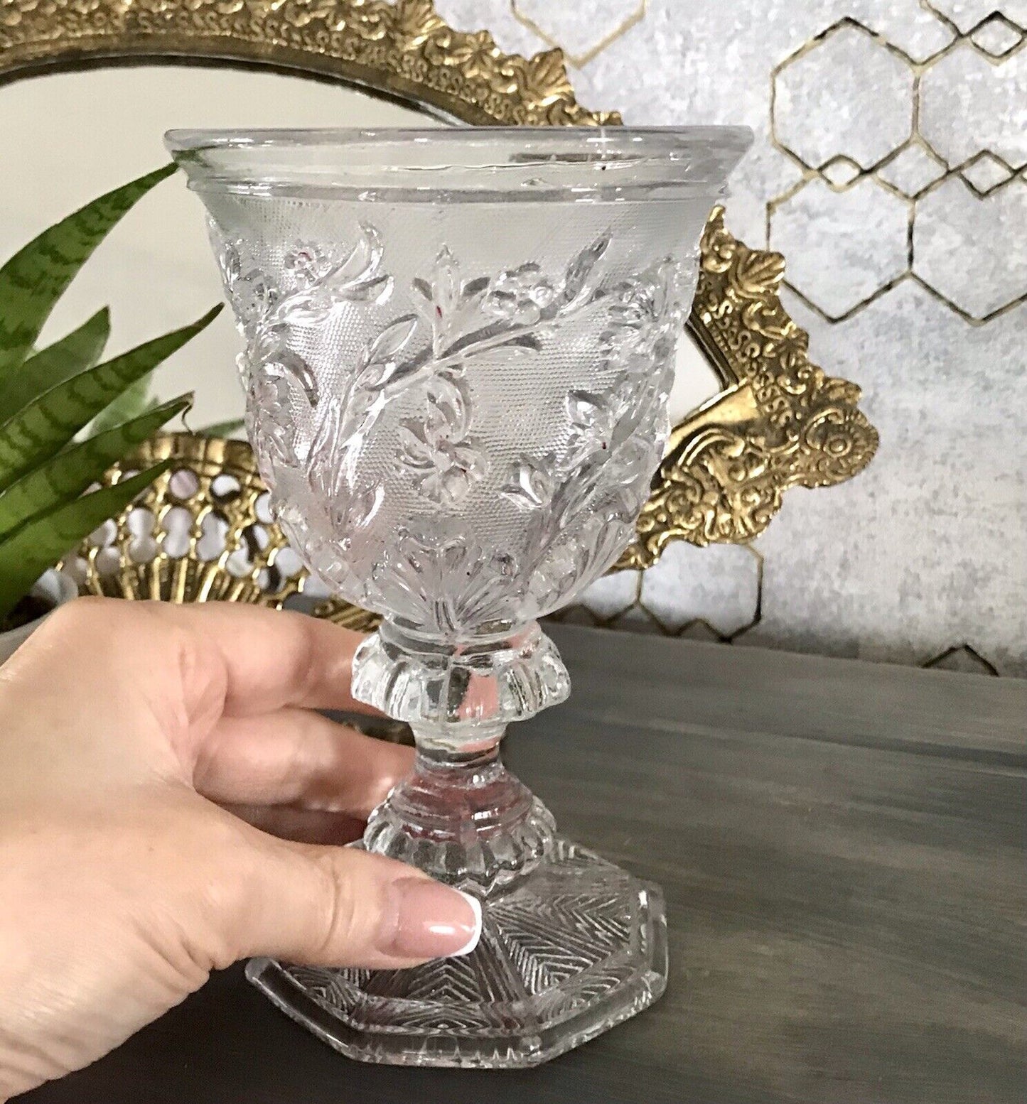 Antik Fußbecher Kelch Becher Weinglas Pokalglas Kristallglas? ~1830