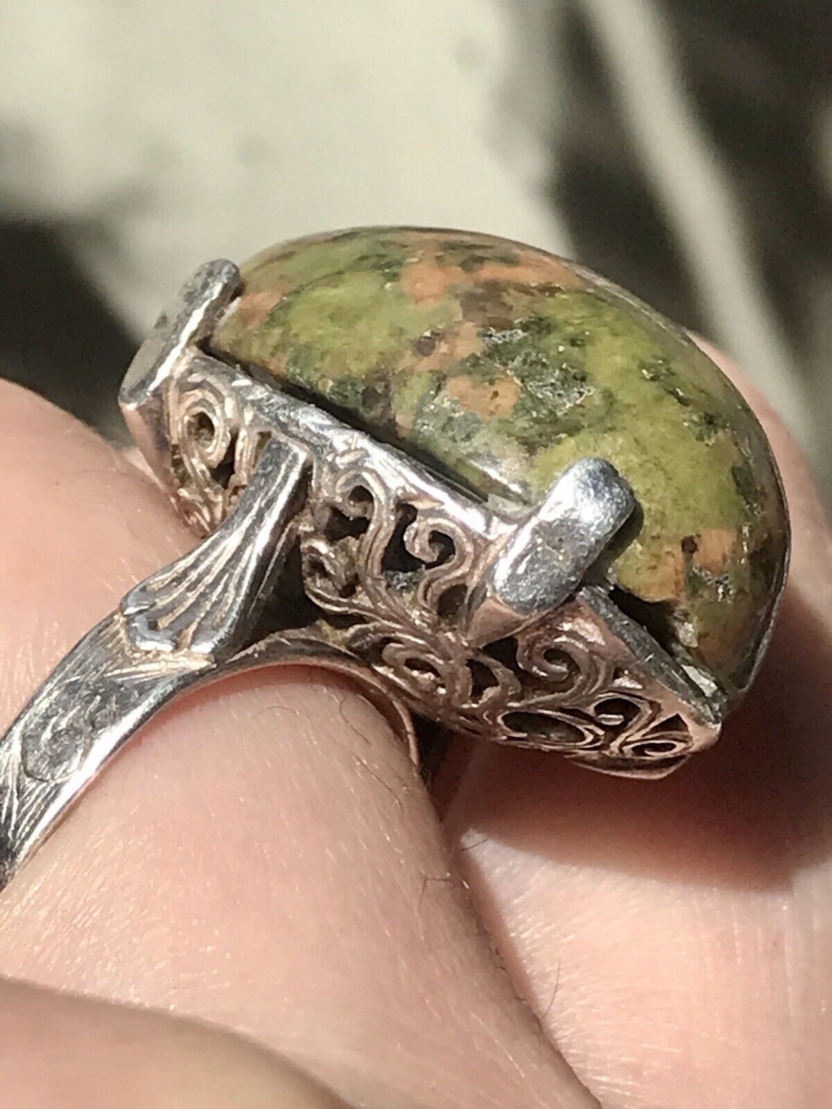 Antik England Jugendstil Edel DAMEN RING 925 Silber Jaspis Birmingham AH