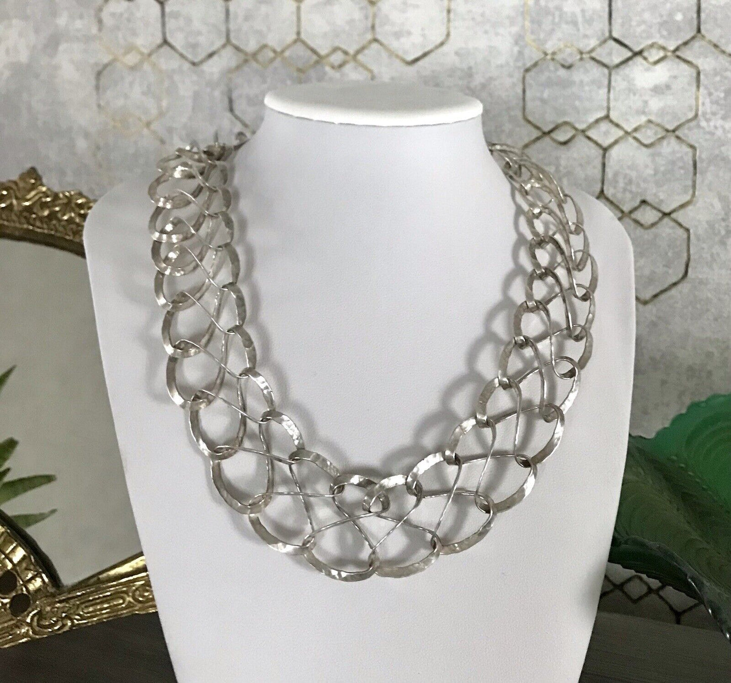 Vintage Designer Perli Edel 800 Silber Collier Halskette Edel Choker