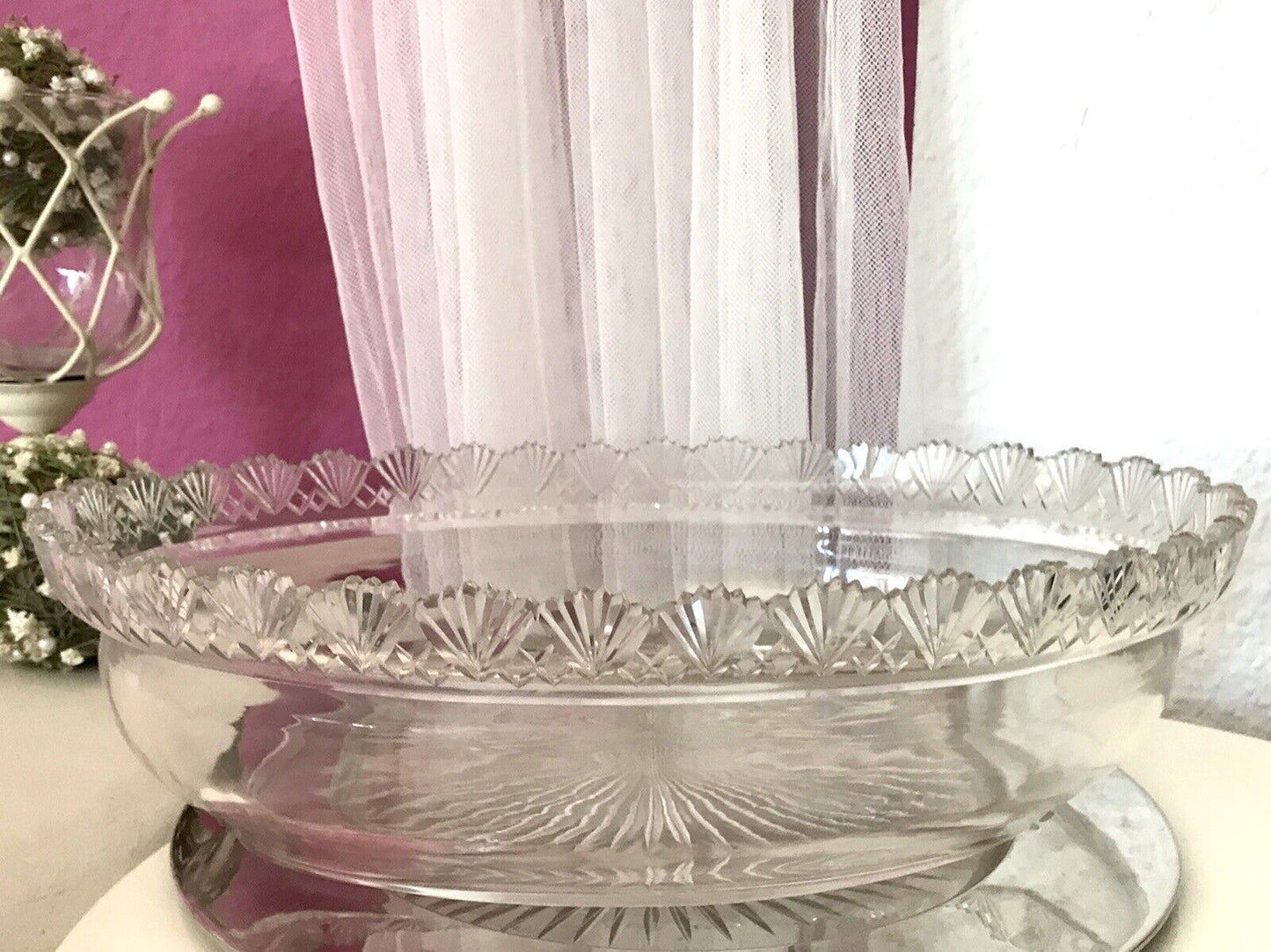 Antik Groß Bleikristall Schale Glasschale Jardiniere Kristallglas Glaseinsatz