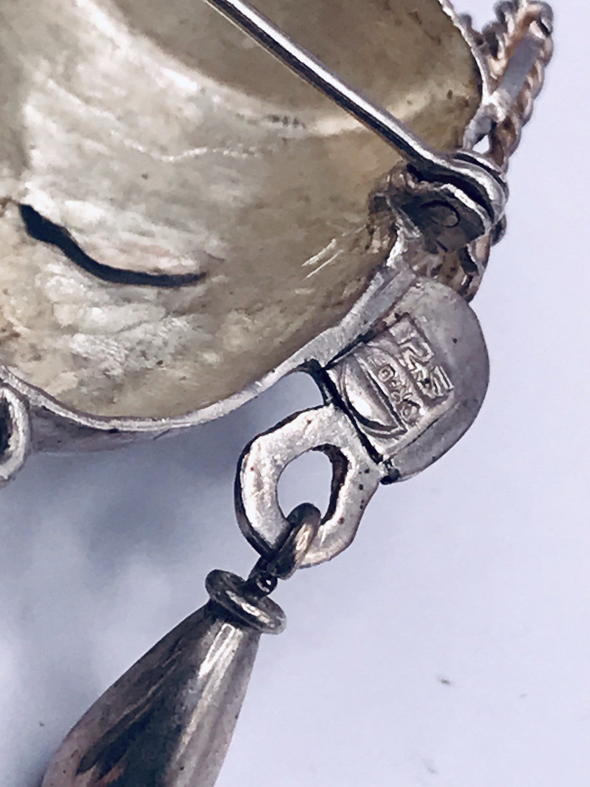 Vintage Azteken Kopf Ethno Maya 2in1 Anhänger Kettenanhänger Brosche 925 Silber