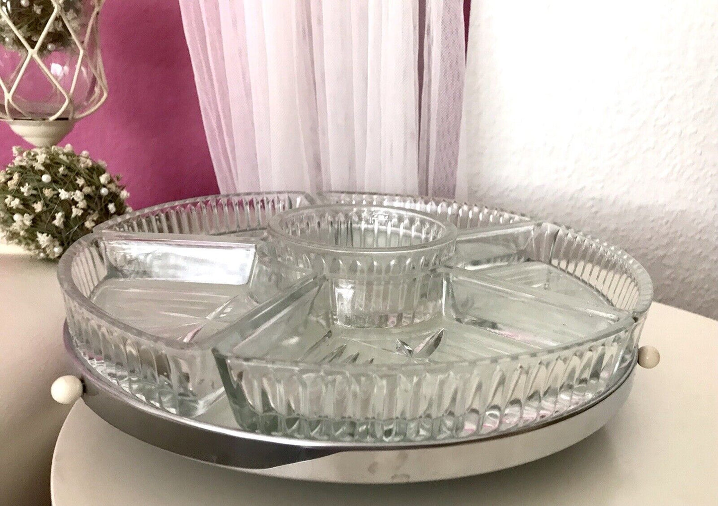 Antik schöne Art Déco Schale Tafelaufsatz Kabarett-Schale Pressglas drehbar