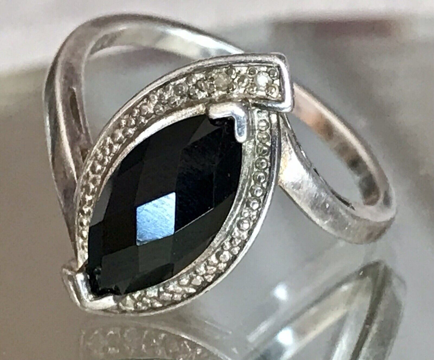 Vintage Onyx? DAMEN RING Silber 925 Gr.55 17,5 Schiffchen