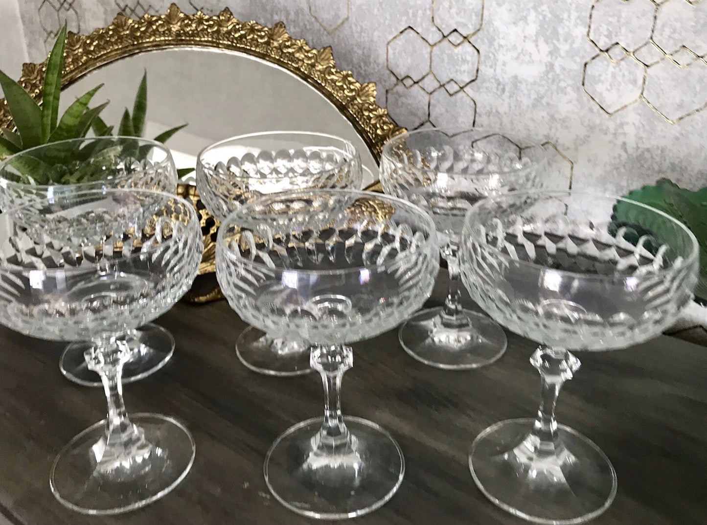 Vintage 8x Champagnerschalen Sektschalen Kristallglas Schliff Bleikristall