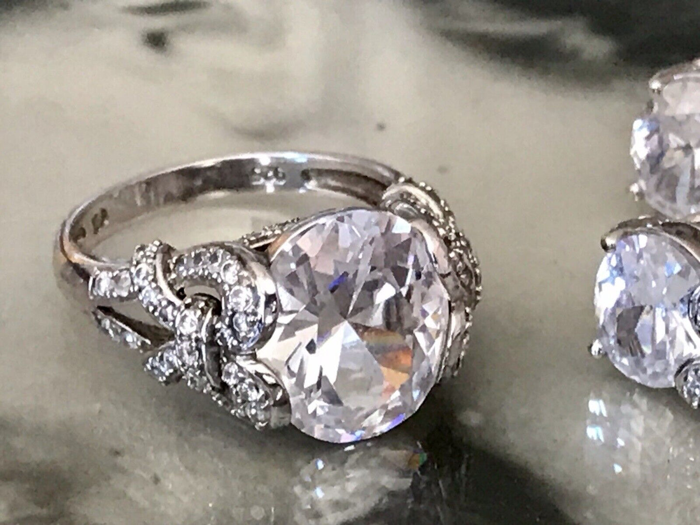 Edel Schmuck Set DAMEN RING & Ohrringe Silber 925 Gr.63 Steine Cubic Zirkonia