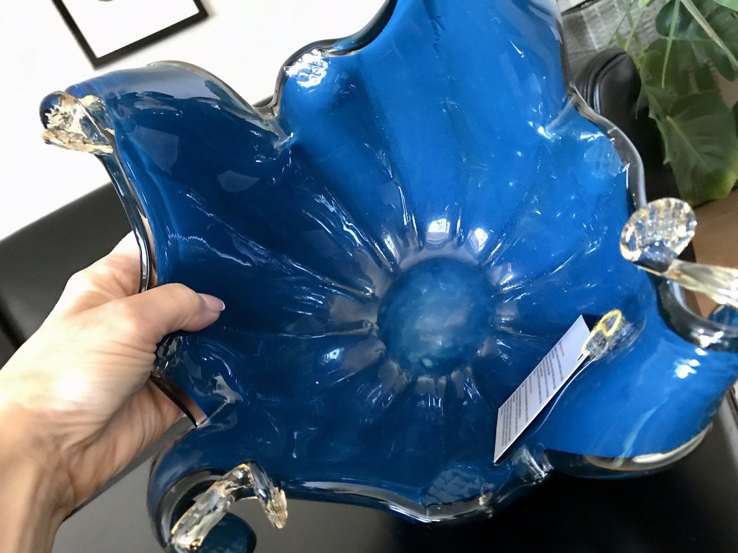 Vintage Murano Schale Vase Glas Petrol Blau metallic irisierend Edel Aufkleber