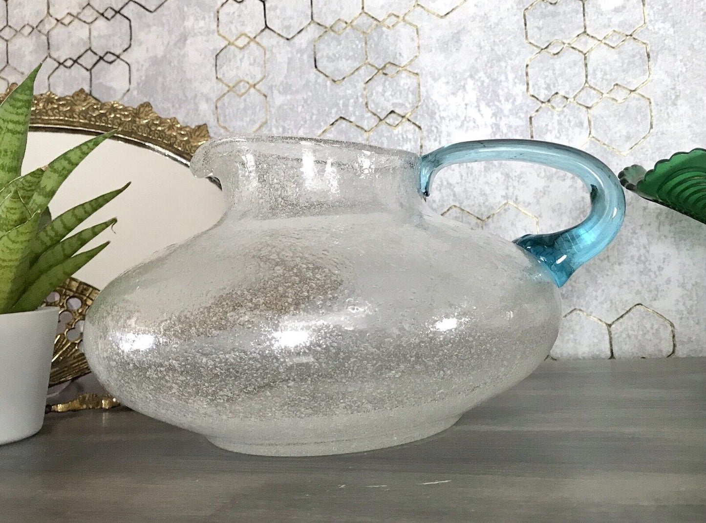 Vintage Glaskunst Kanne Krug Glaskrug Karaffe Glasvase Glas Schaumglas