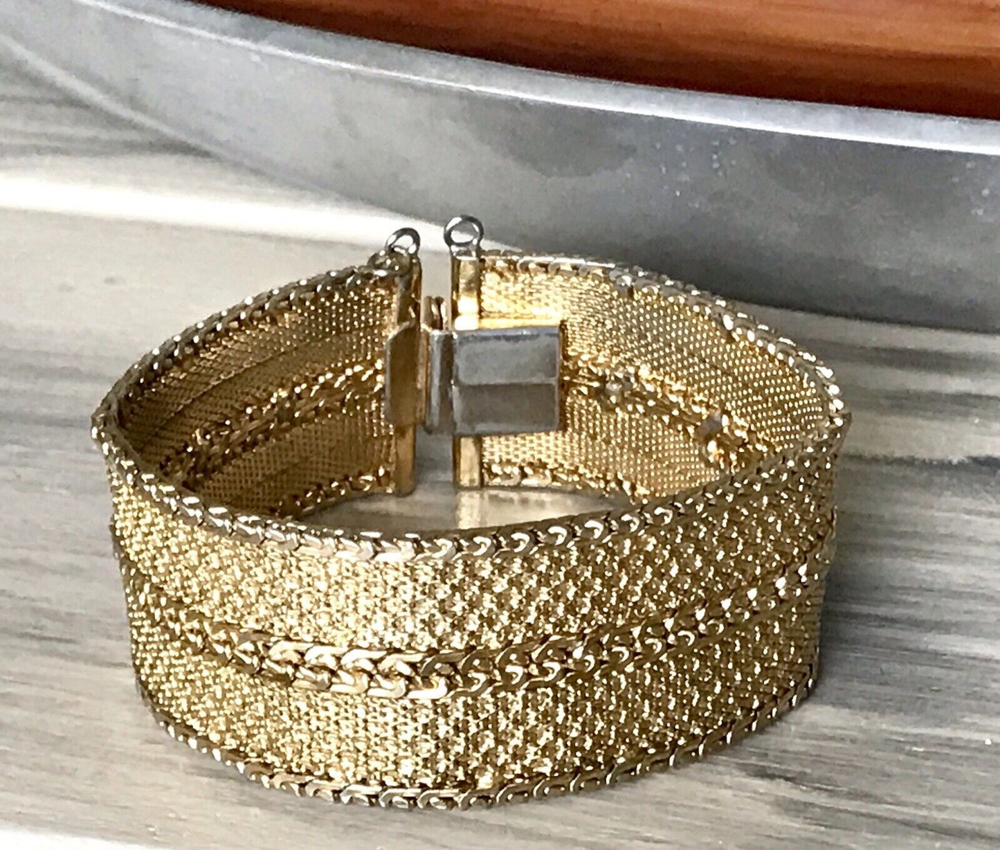 Vintage breites Teppicharmband Armband vergoldet Amerik. Doublè