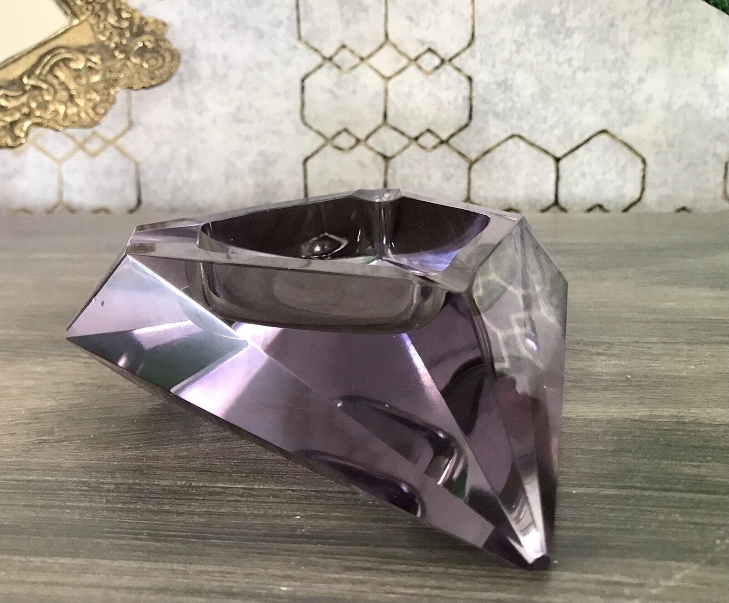 Antik Art Déco Aschenbecher Ascher lila Kristallglas Glas Burkert? Alexandrit