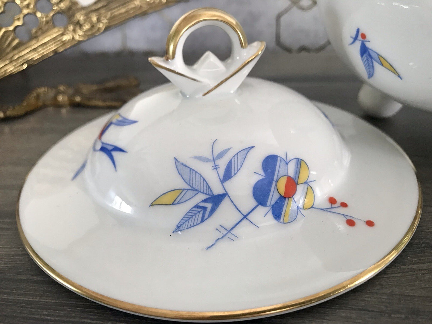 Antik Art Déco Porzellan Dose Deckeldose Schatulle Bonboniere Ullersricht Weiden