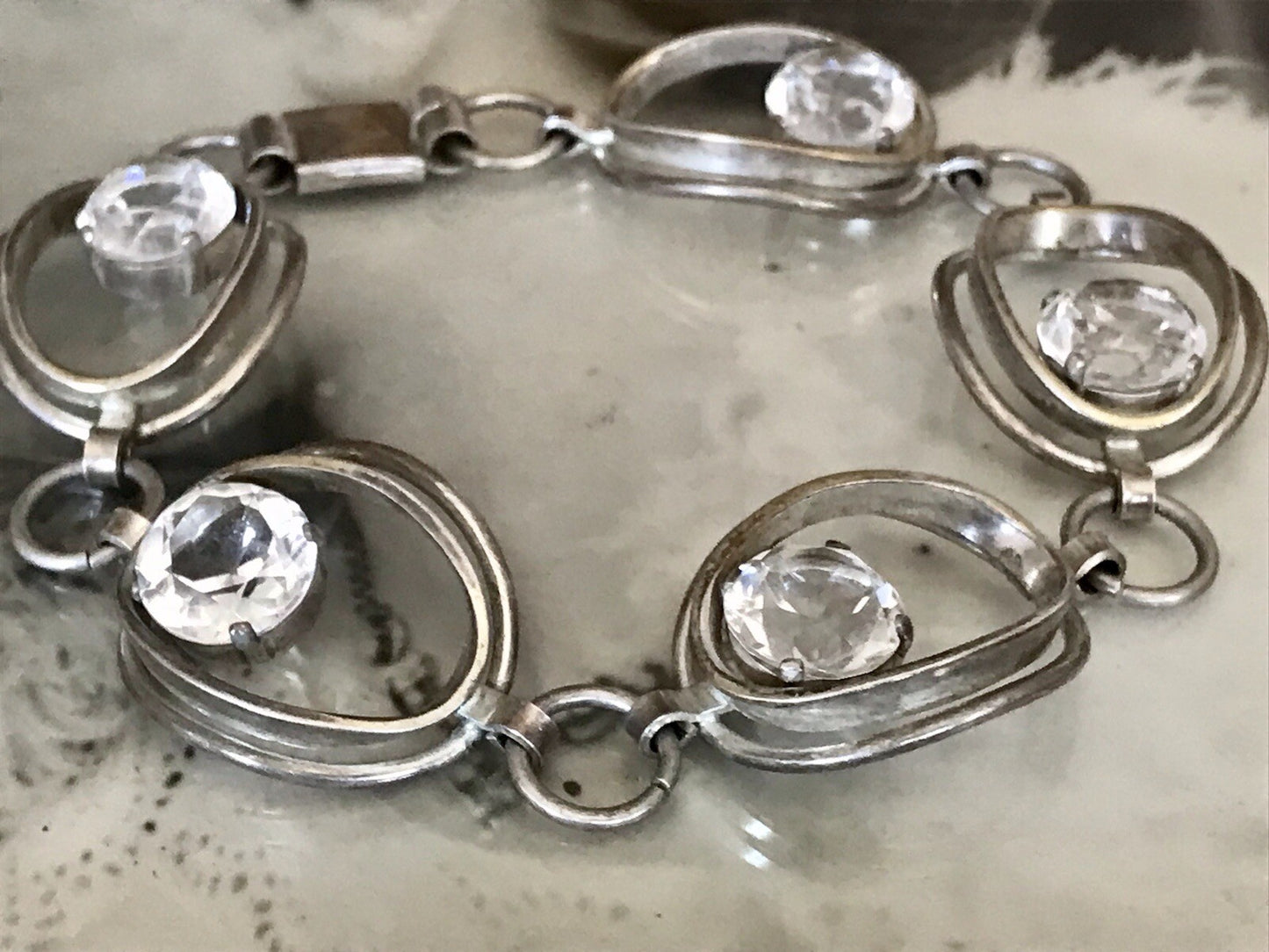 Alt Vintage 60er Armband 835 Silber farblose Steine wunderschön!