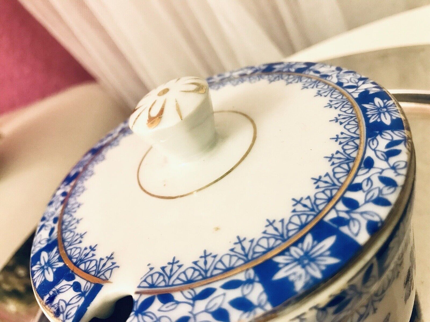 Antik Art Déco Porzellan Deckeldose Dose China Blau Oscar Schaller ??