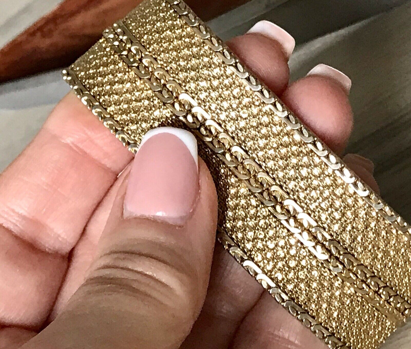 Vintage breites Teppicharmband Armband vergoldet Amerik. Doublè
