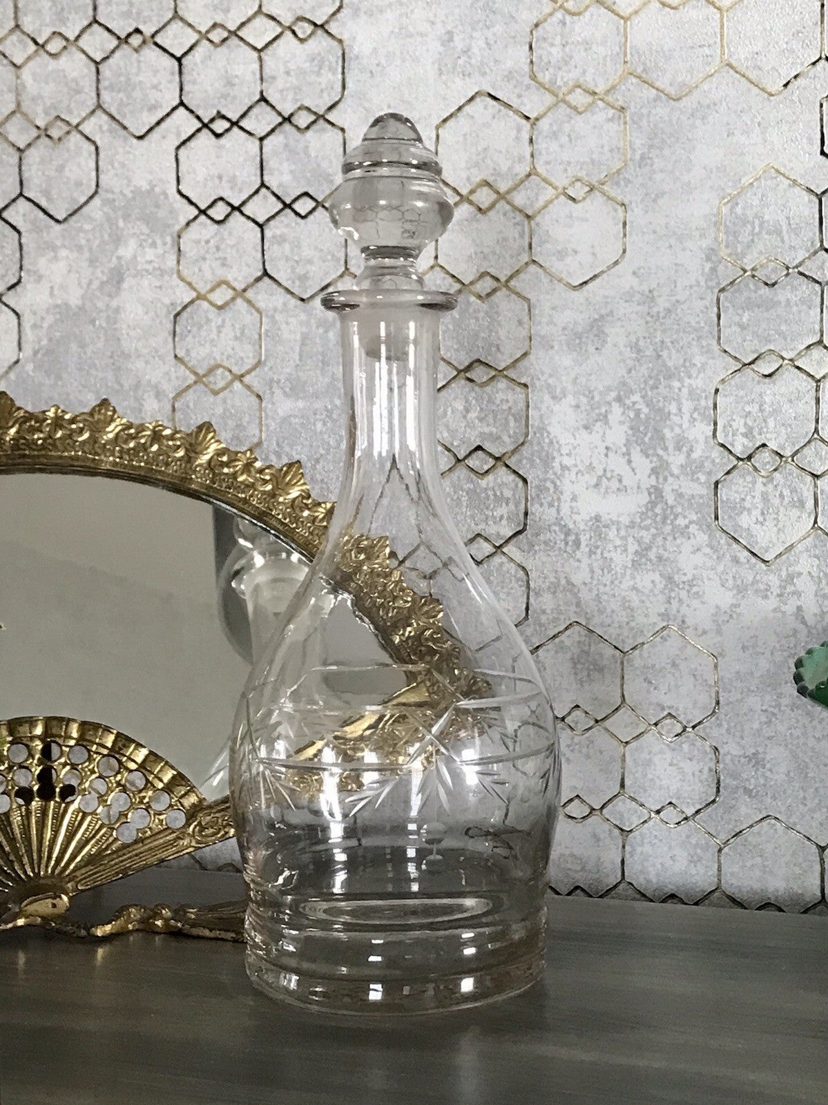 Antik Vintage Glaskaraffe Karaffe Zier- Schliff