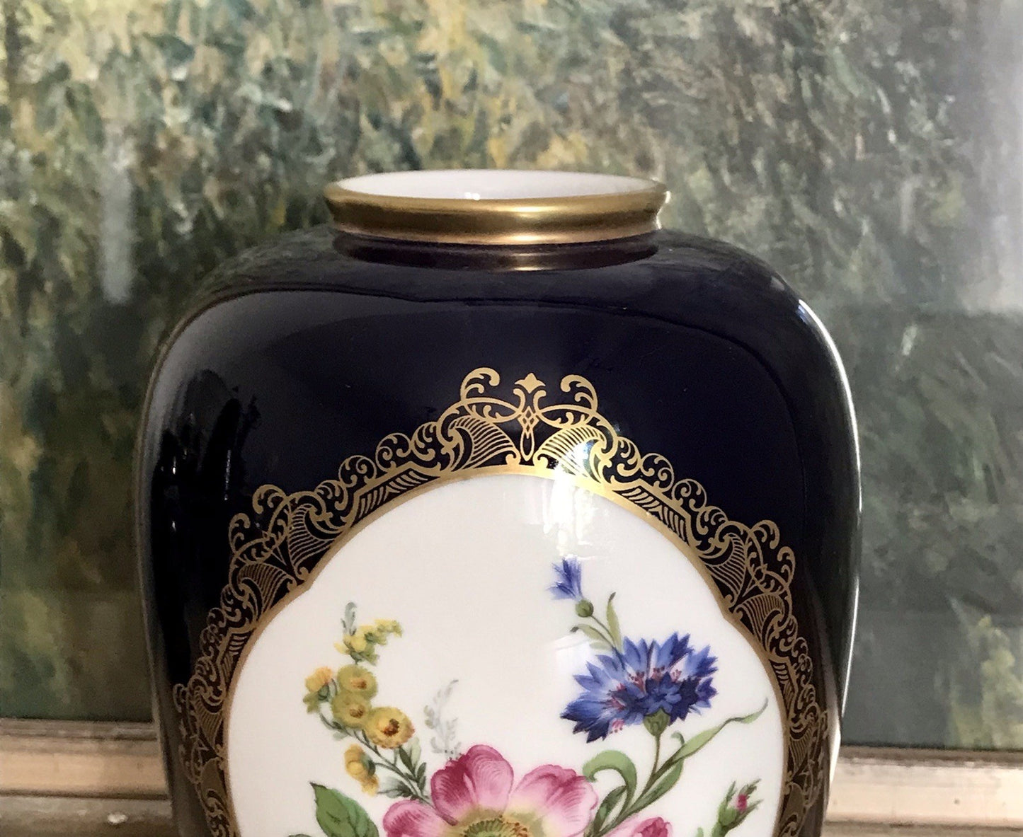 Vintage Alt 1 Porzellan Prunkvase Vase Echt Kobalt blau bunt Weimarer Porzellan