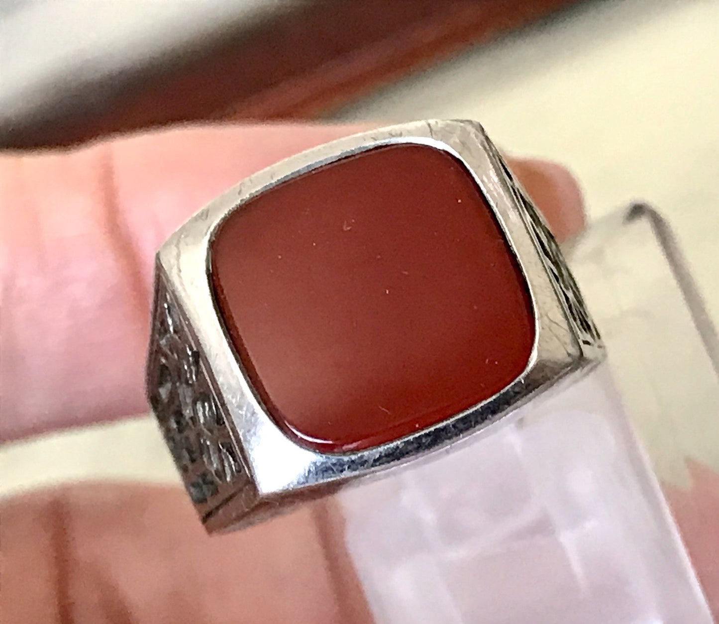 Antik alt Vintage Art Déco Herren RING Siegelring Karneol 835 Silber Gr.63