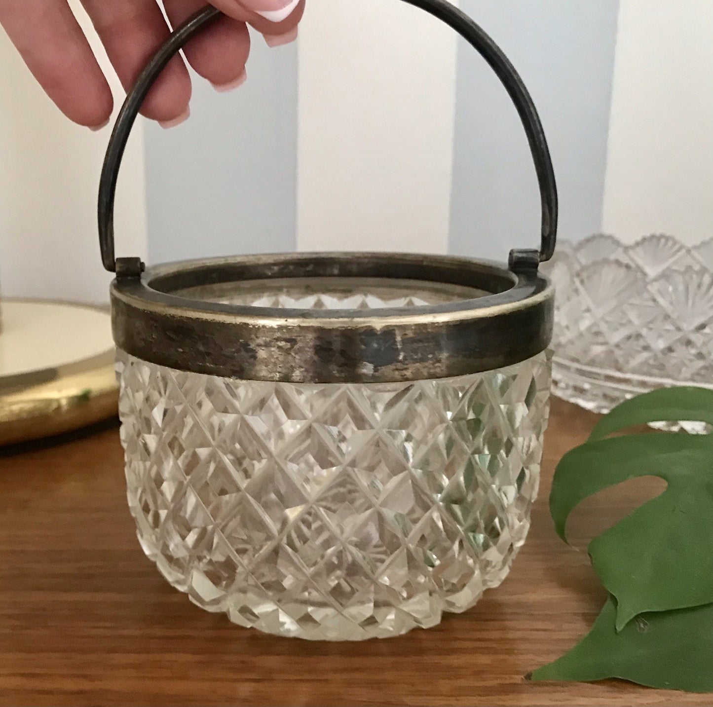 Antik Bonboniere Glasdose Dose Bleikristall edel Schliff Baccarat? versilbert