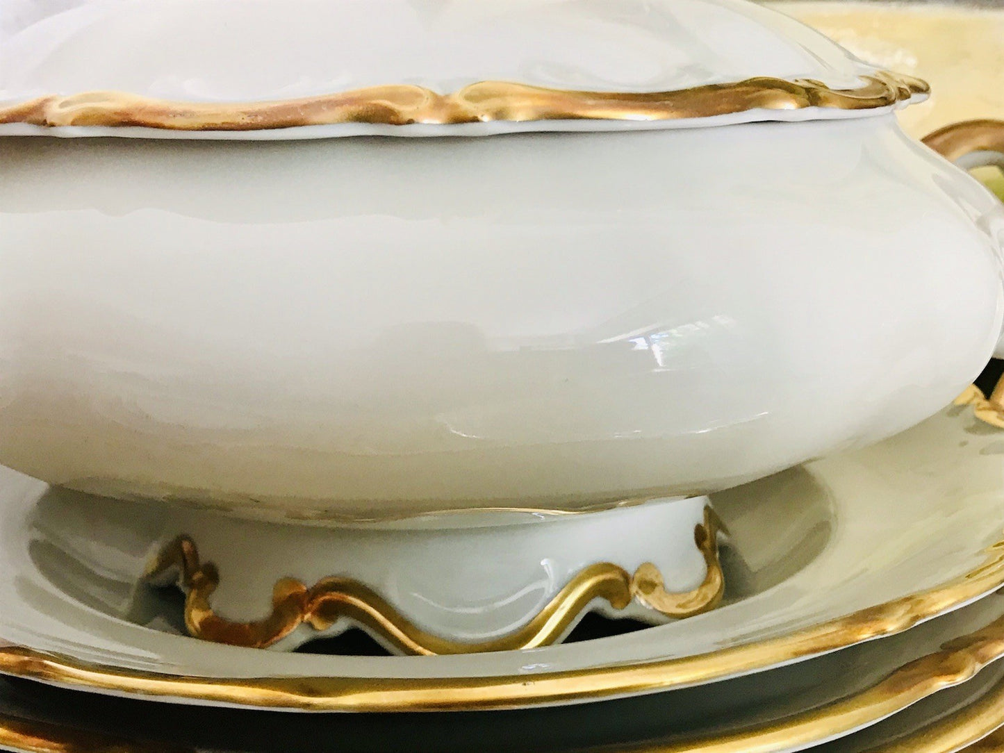 Antik Art Déco Porzellan Tafelservice goldene Ranke EDEL Mitterteich 12 Personen