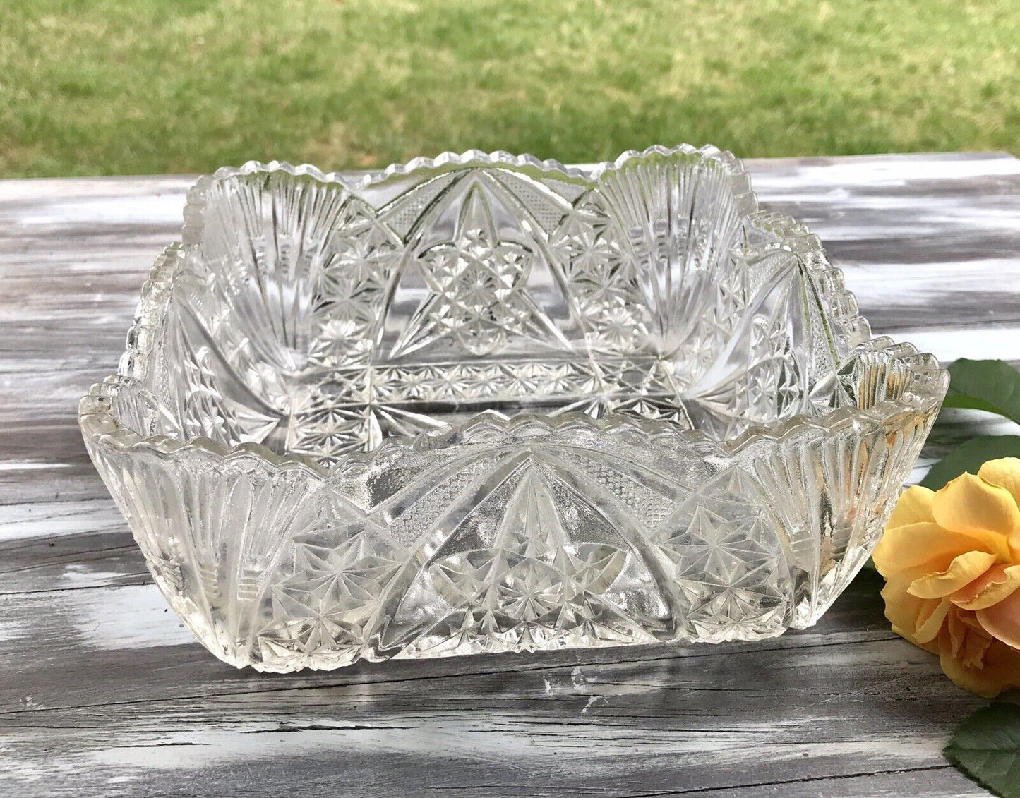 Antik Jugendstil Brockwitz 1915 Pressglas Schale viereckig Zürich Glas So Schön!