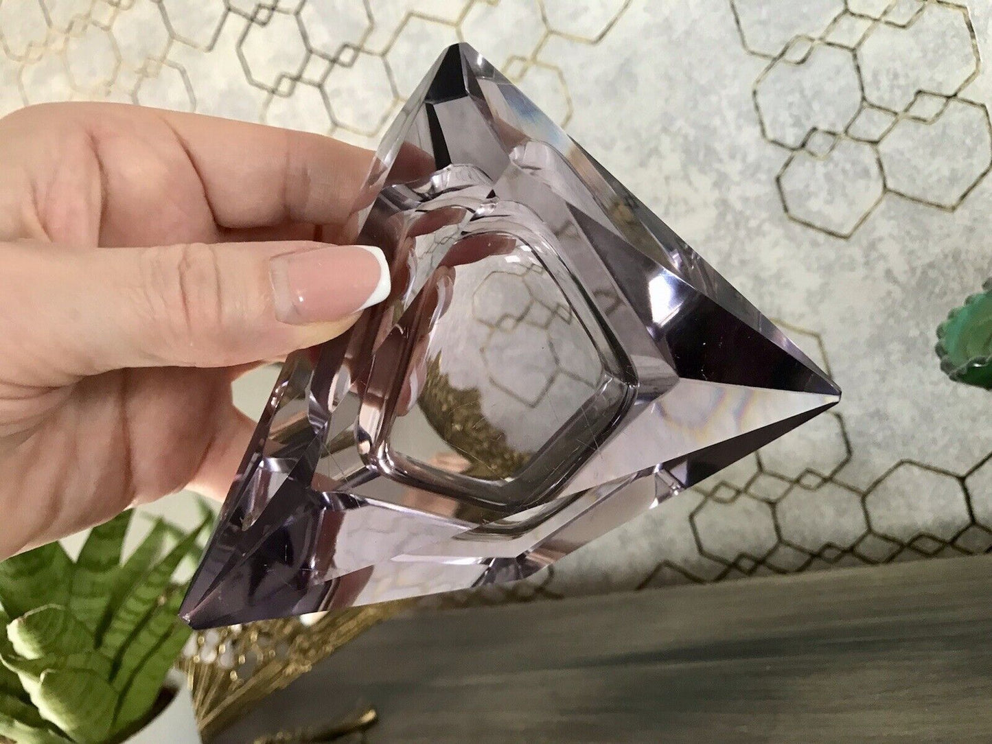 Antik Art Déco Aschenbecher Ascher lila Kristallglas Glas Burkert? Alexandrit